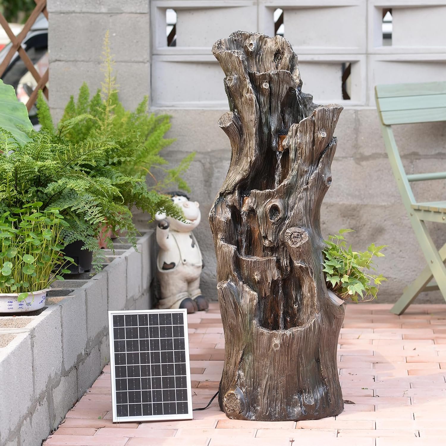 39.37″ Tall Solar Water Fountain Outdoor Garden Faux Tree Stump