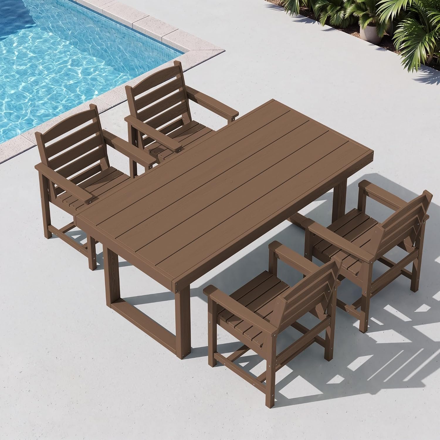 SERWALL HDPE Outdoor Dining Set for 4, 67” Patio Table and Chairs Set