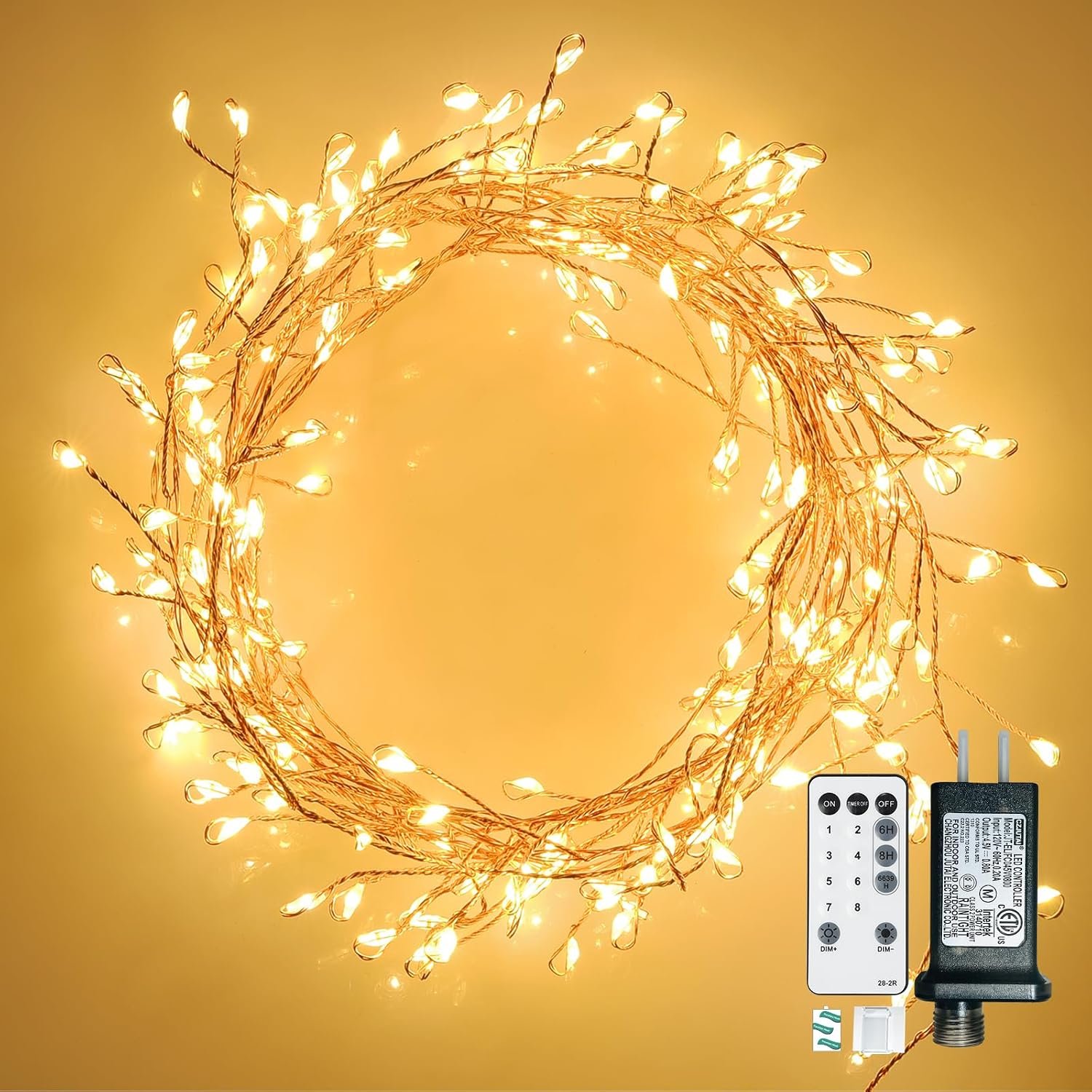 Dailyart 300 LED Fairy Lights with Remote, Warm White, 8 Modes, Plug in, Waterproof, Christmas Decoration, 10ft