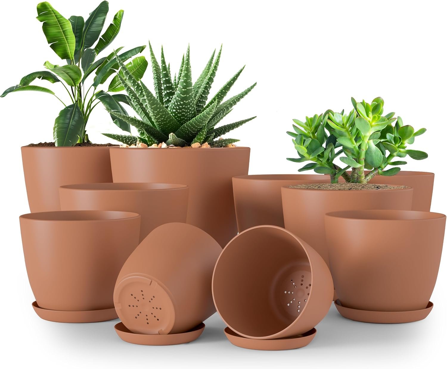 Plant Pots Indoor with Drainage 10 Pack Multi-Size Planters Set Terracotta