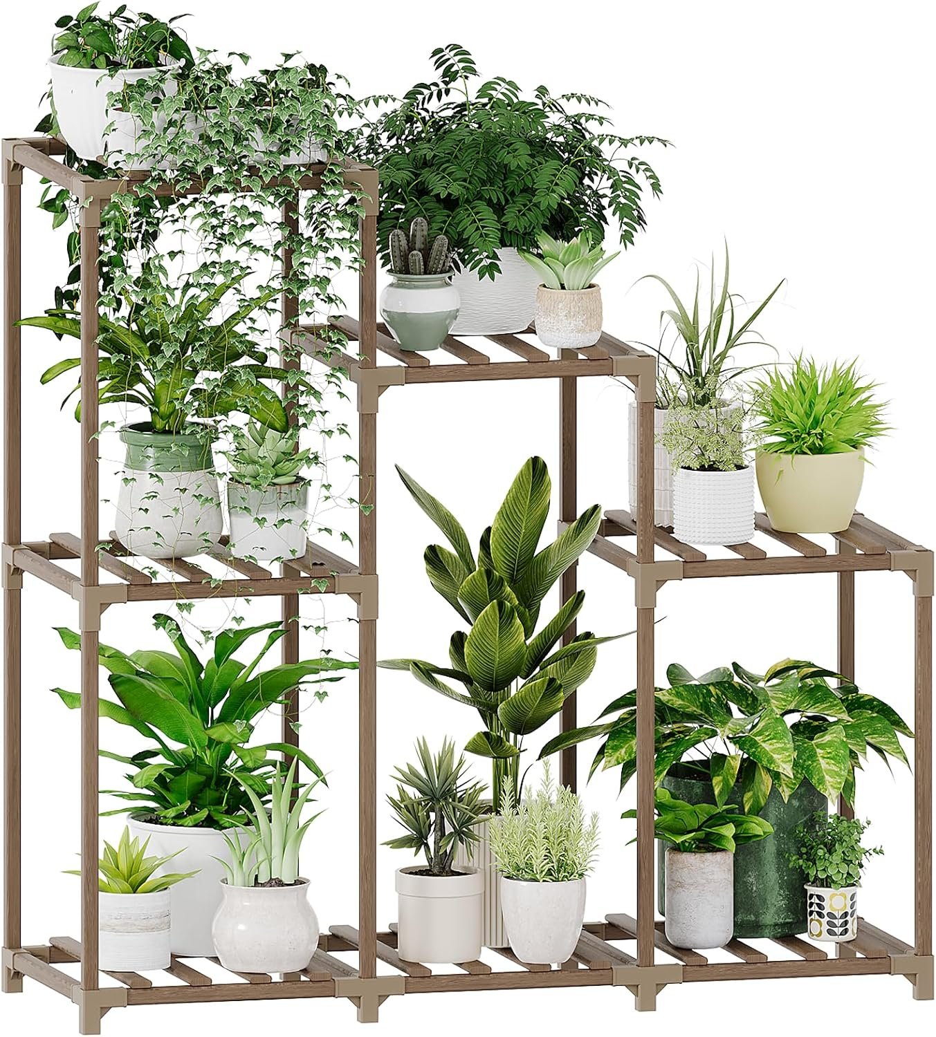 Bamworld Plant Stand Indoor Wood Plant Shelf Outdoor Tiered Plant Rack