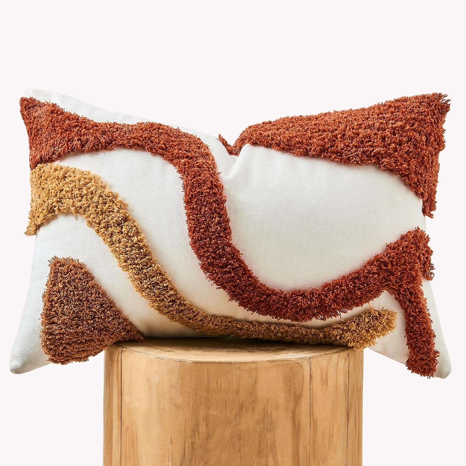lifein 12×20 Pillow Covers-Lumbar Pillow Covers Boho Couch Pillows Embroidered Decorative Accent Pillows Mid Century Textured Pillowcases for Couch Sofa Living Room Bed Home Decor (Burnt Orange)
