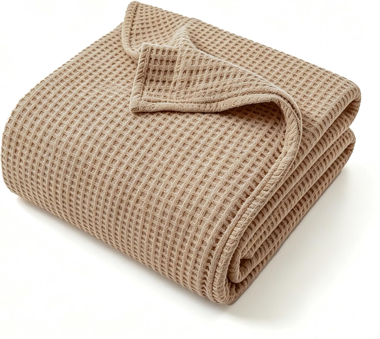 QKTE 100% Cotton Waffle Weave Throw Blanket, Lightweight Breathable Blankets for Bed Couch Home Décor All-Season Use (Beige, 40″x50″)