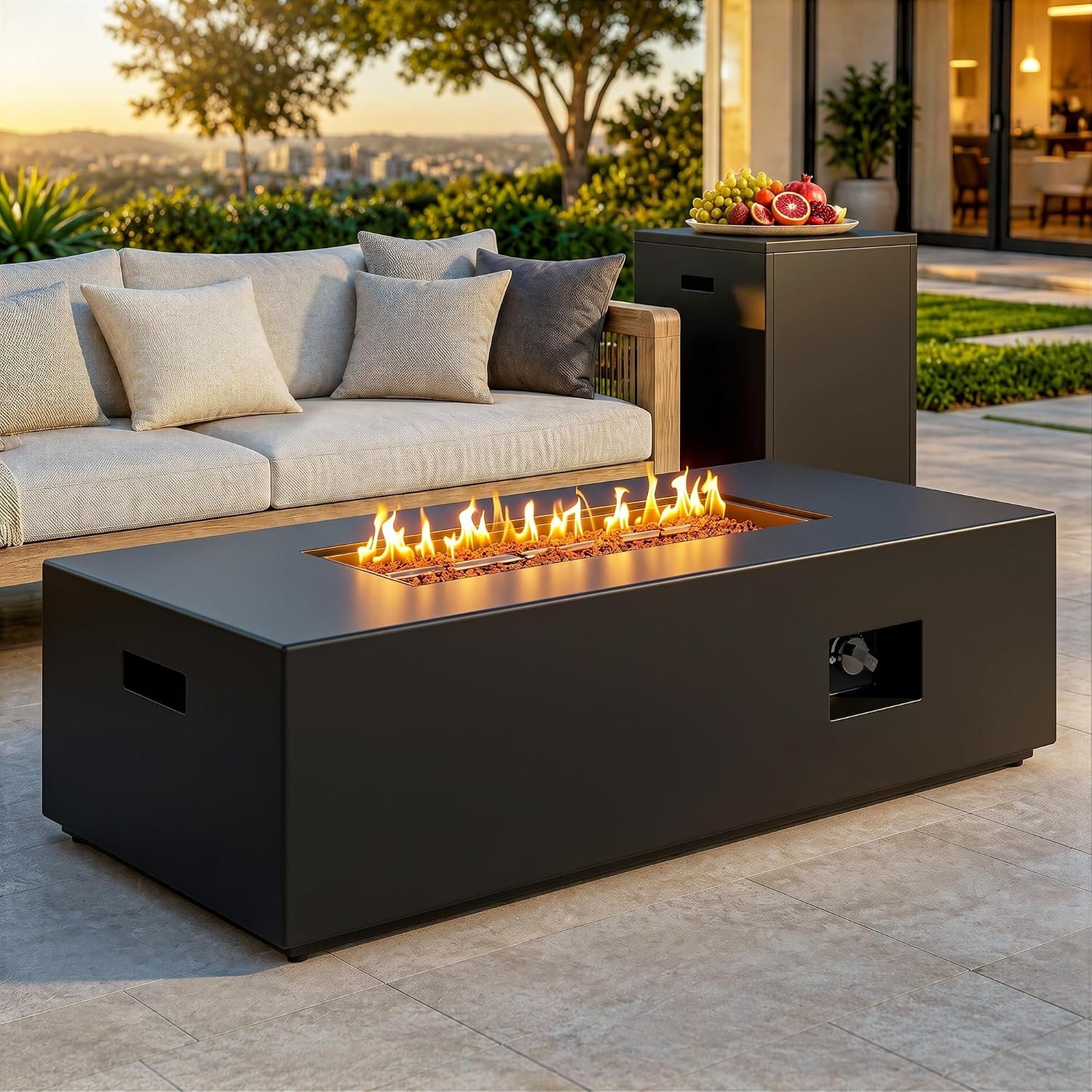 Shintenchi 43″ Propane Fire Pit Table for Outside Patio, Black