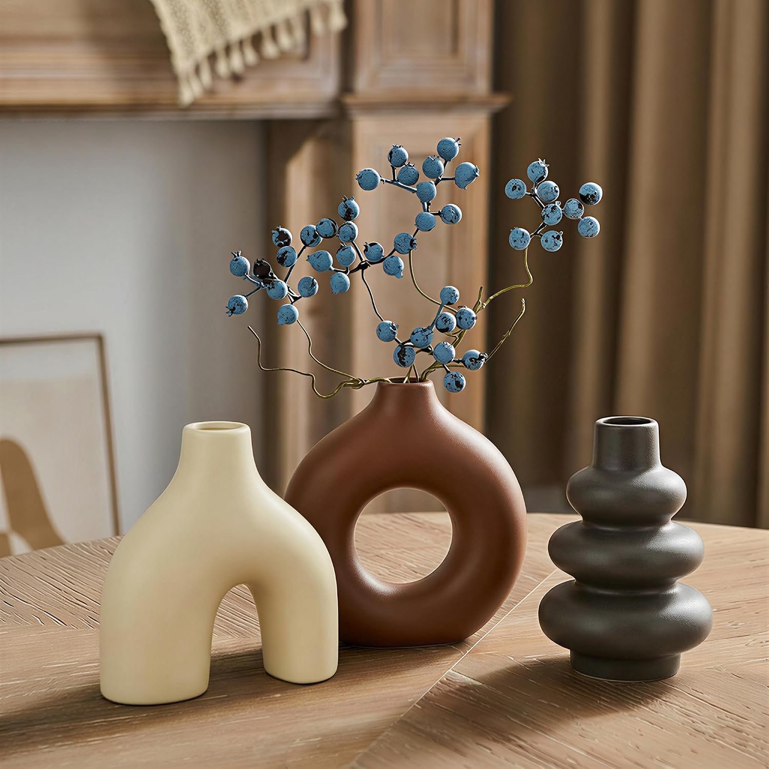 Ceramic Vase Set of 3, Modern Minimalist Vases for Home Decor