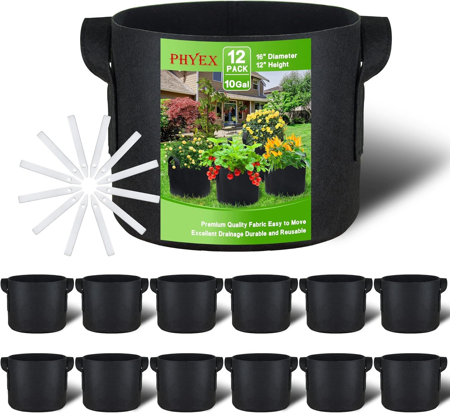 12-Pack 10 Gallon Grow Bags