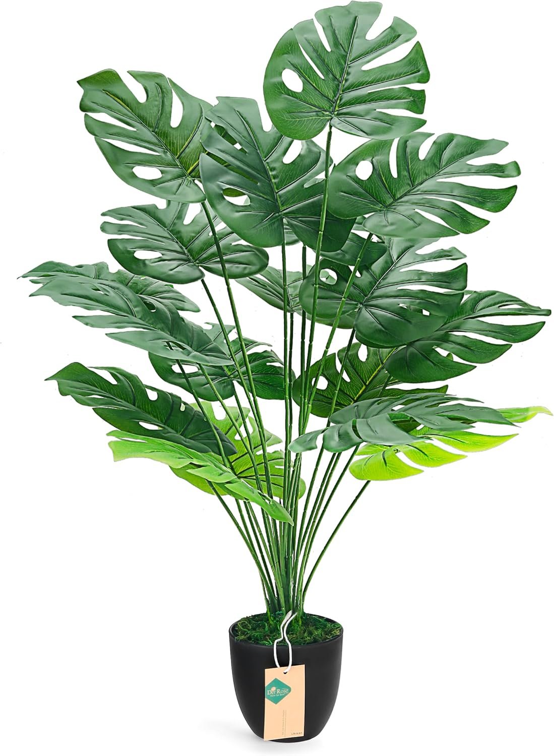 Der Rose 28″ Fake Plants, Monstera Plant in Black Pot for Office Decor
