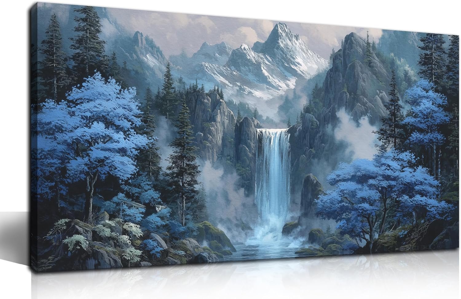 Blue Tree Forest Waterfall Wall Art Nature Landscape Canvas Print Painting
