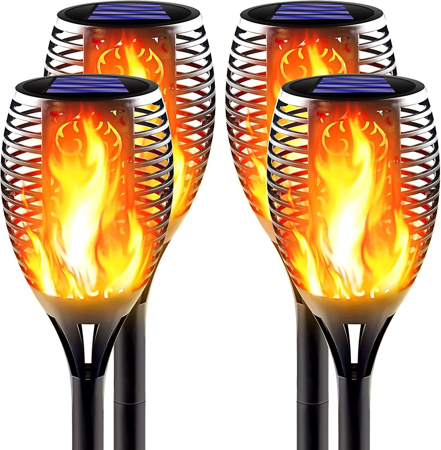 Large Solar Torch Light with Flickering Flame, 4 Pack