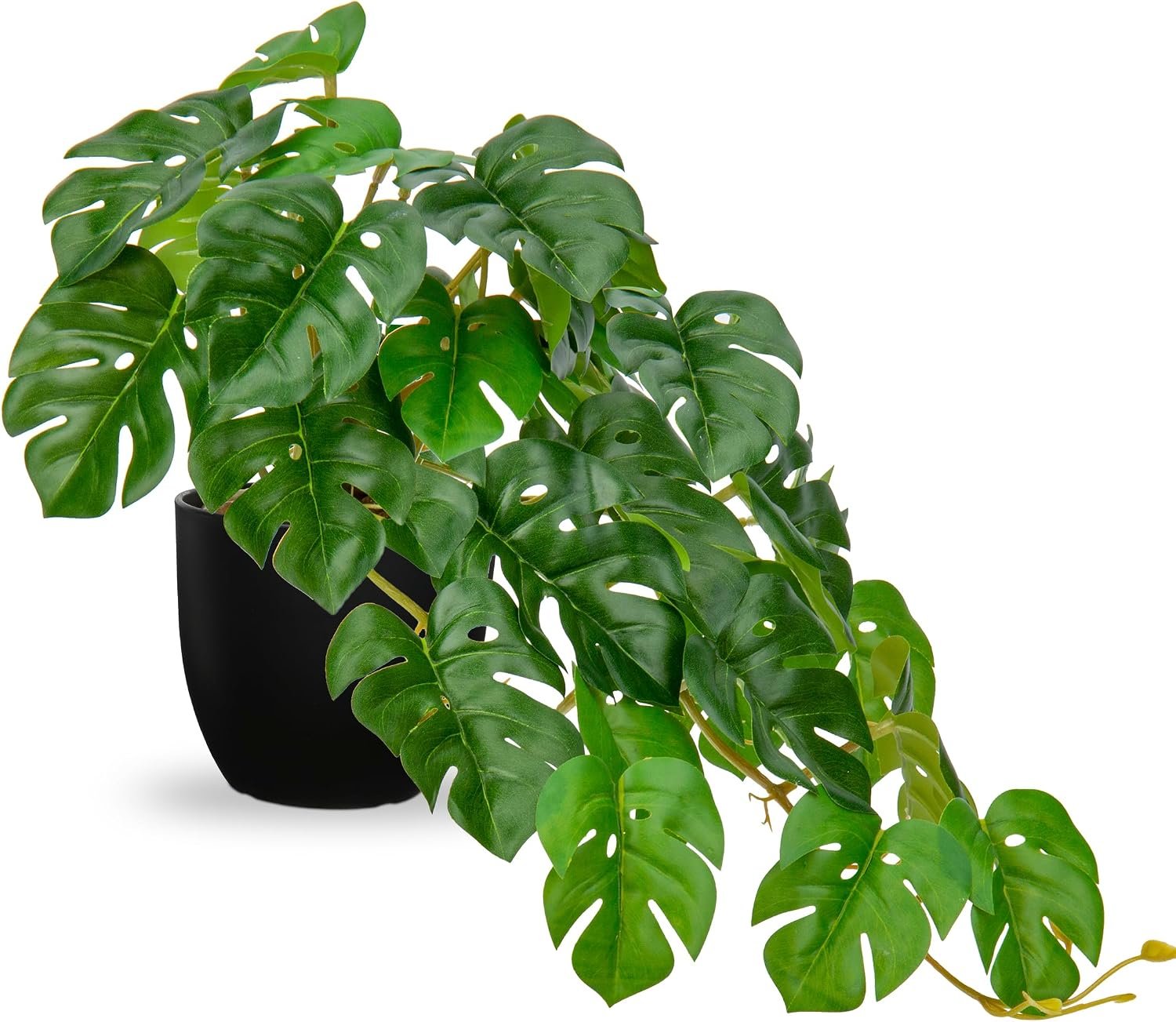DILATATA Fake Plants Indoor 8 Inch Artificial Monstera Plant in Black Plastic Pot – Faux Potted Tropical Palm Plant for Home Aesthetic Decor Living Room Shelf Office