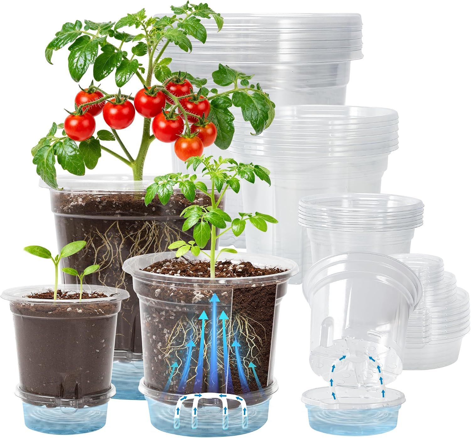 Bluepro Self Watering Pots for Indoor Plants, 4/5/6.5 Inch, 18-Pack