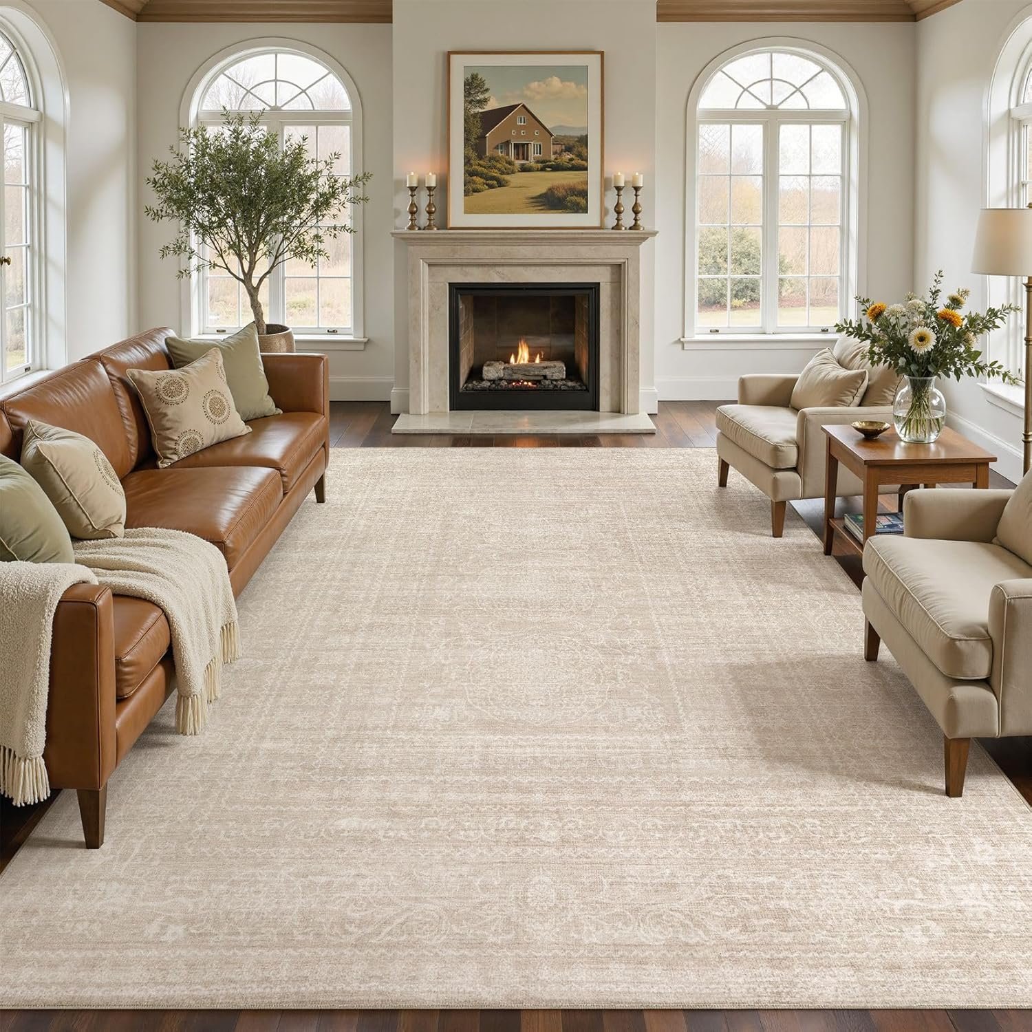Nakagishi Neutral 8×10 Area Rugs for Living Room Washable, Beige