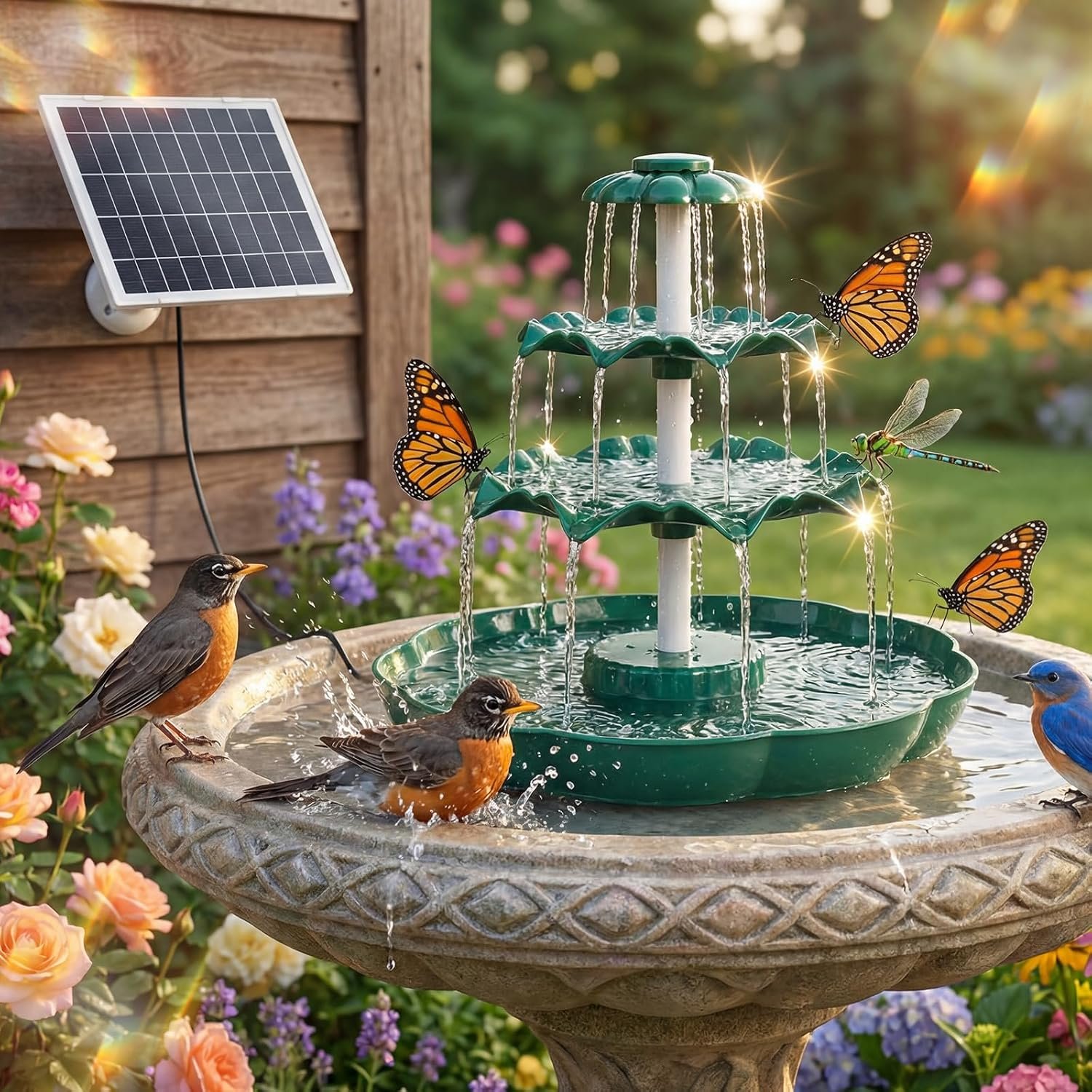 AISITIN 6.5W Solar Fountain, DIY Detachable Solar Pump 3-Tiered Waterfall