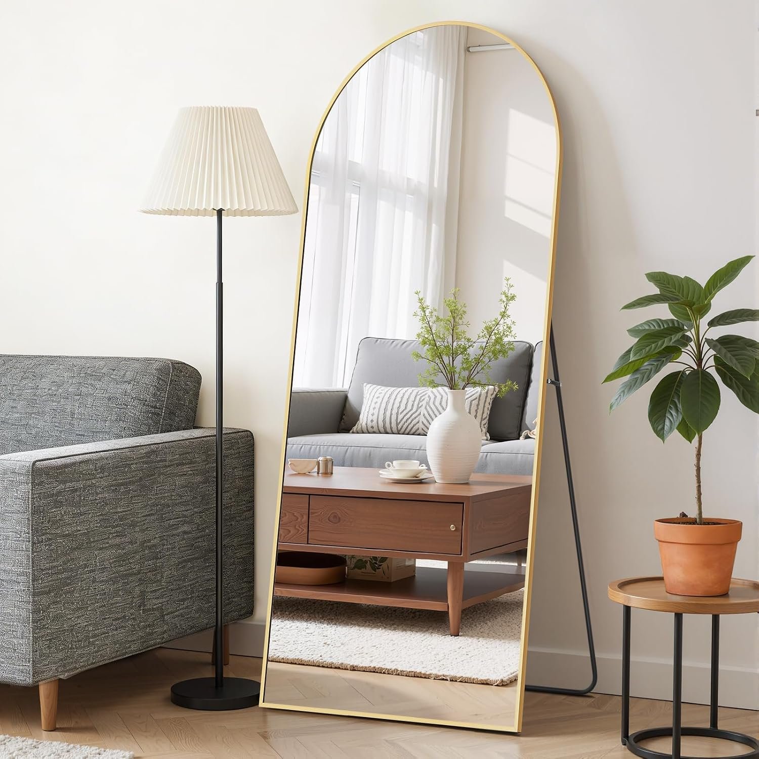Mirror Full Length 64″x21″, Arched Full Body Floor Mirrors with Stand