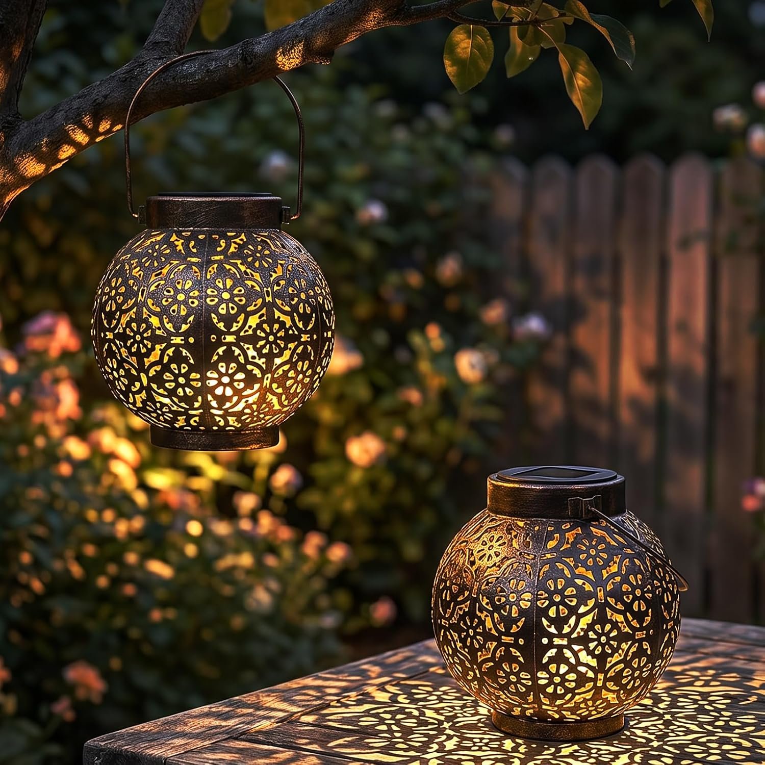 2 Pack Solar Hanging Lanterns Lights Outdoor, LED Warm White Lights