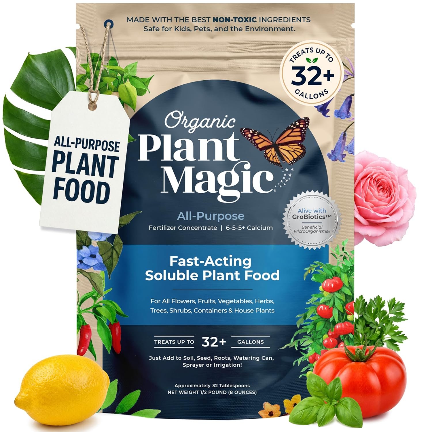 Organic Plant Magic Fertilizer & Plant Food for House Plants & Garden 1/2lb