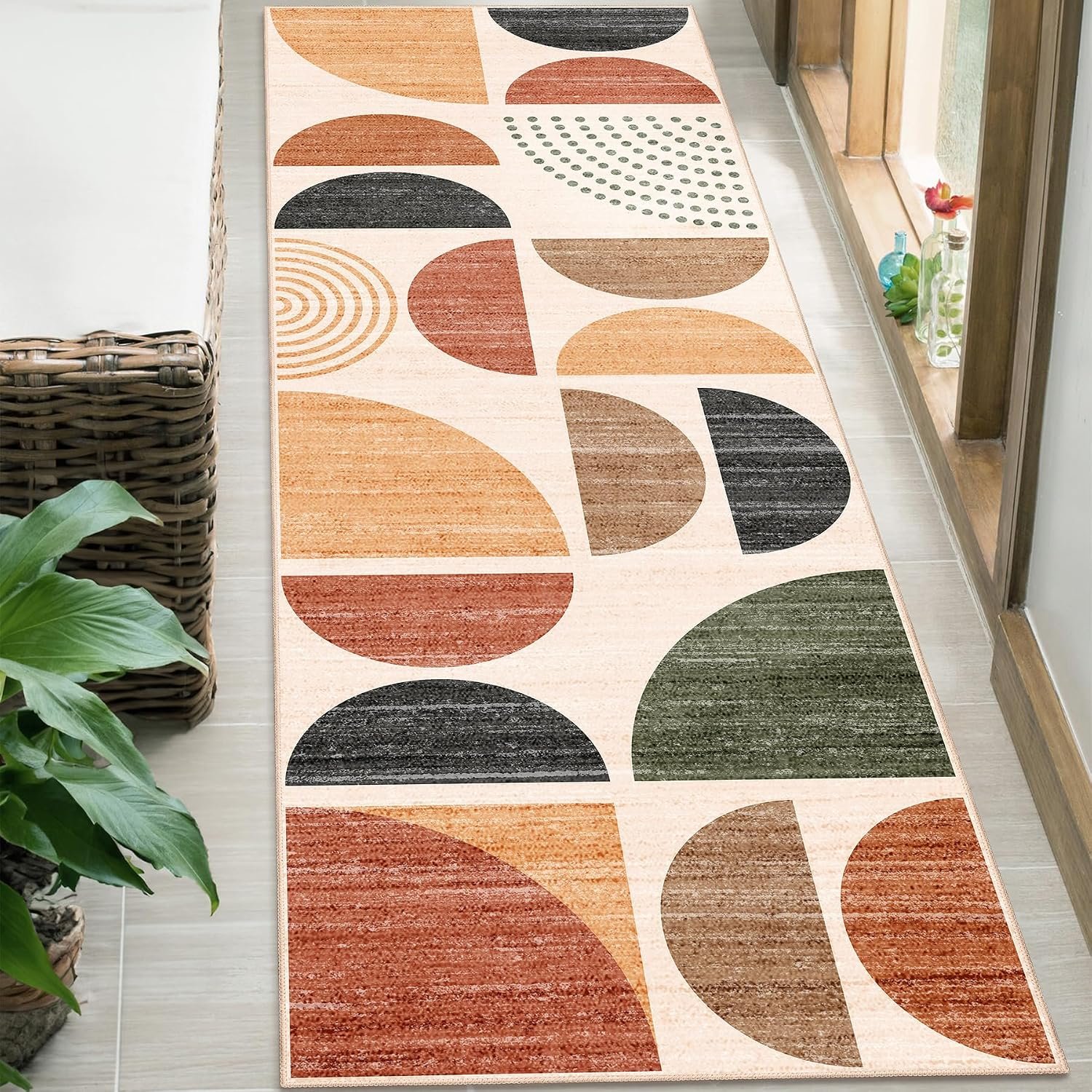 MUJOO Boho Runner Rug Washable,2×6 Area Rugs Non Slip Modern Abstract
