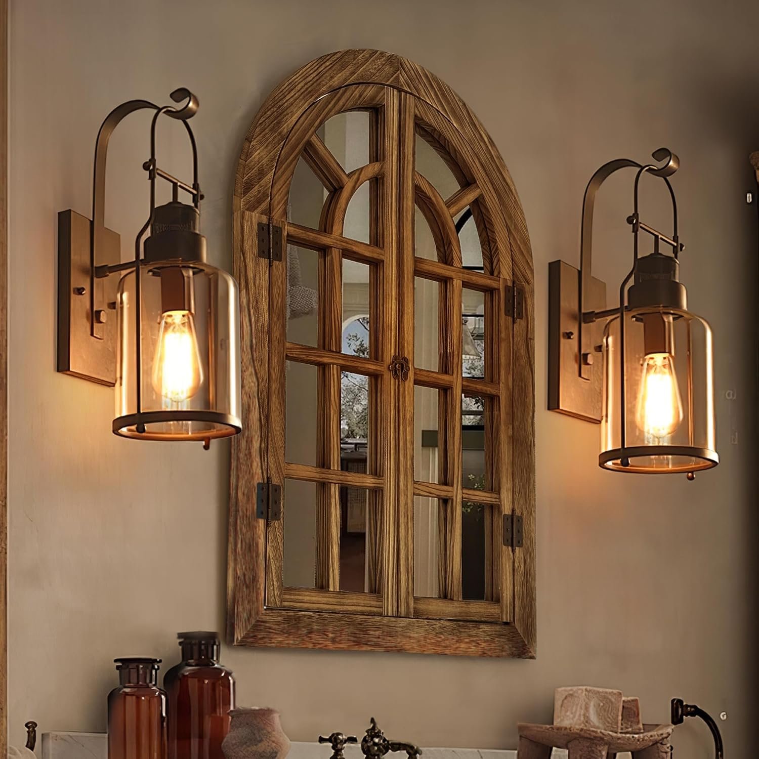 Window Mirrors for Wall Decor -Arched Wall Mirror Farmhouse Wood