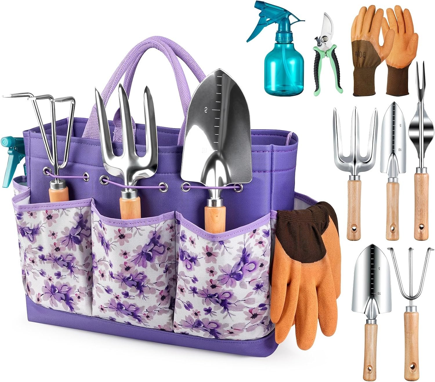 Grenebo 9-Piece Gardening Tools Set with Fashion Handbag, Purple