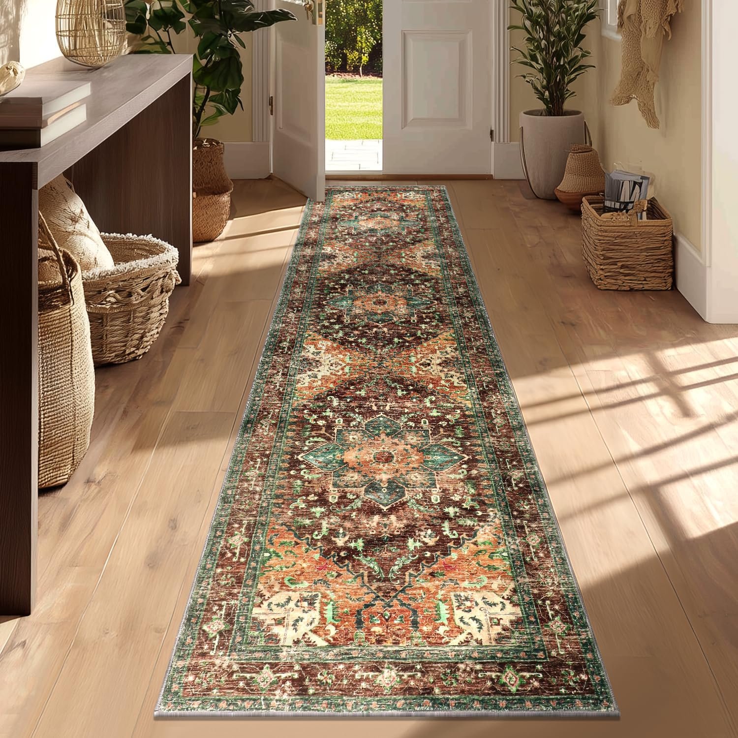 Yamaziot Washable Runner Rug, 2×8 Non-Slip Boho Vintage Hallway Kitchen Rug