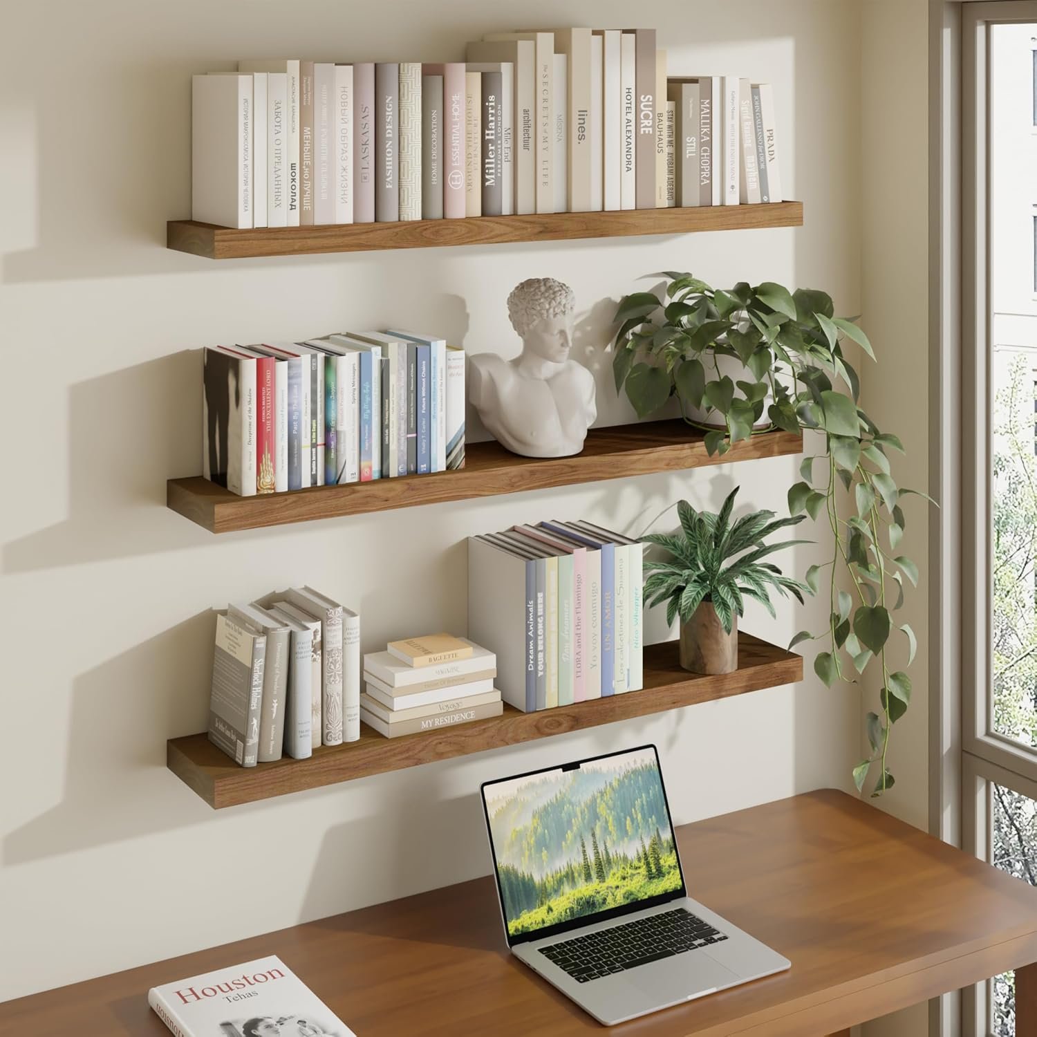 ROGMARS 36 Inches Long Walnut Floating Shelves