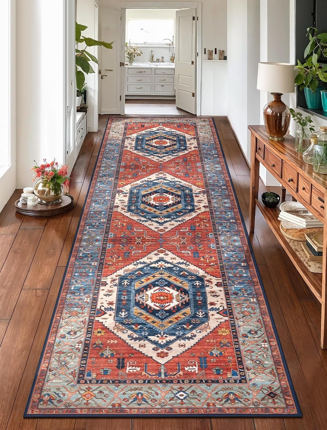 SERISSA 2’6″x10′ Washable Non Slip Boho Runner Rug for Hallway，Rust