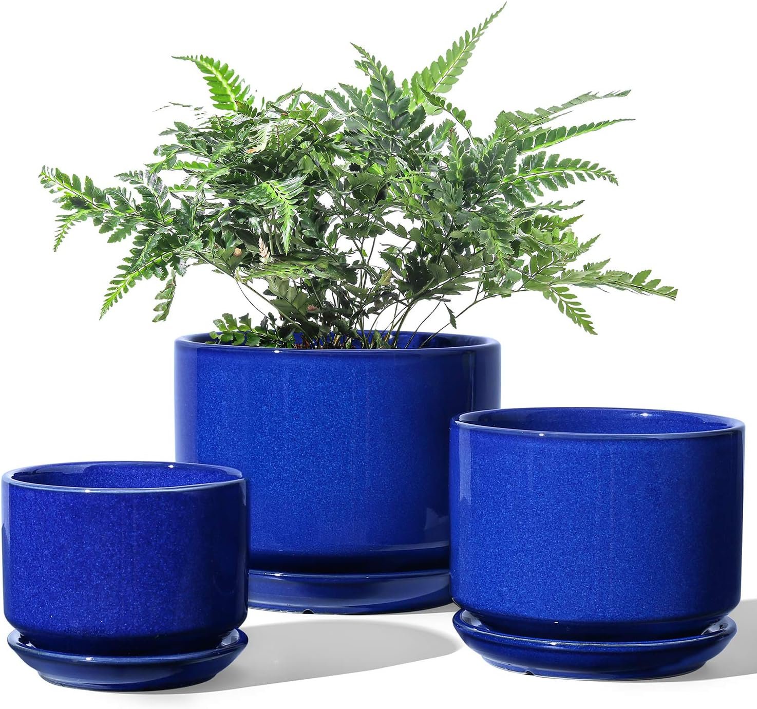 LE TAUCI Ceramic Pots for Plants, 4.3+5.3+6.8 Inch, Set of 3, Sapphire Blue