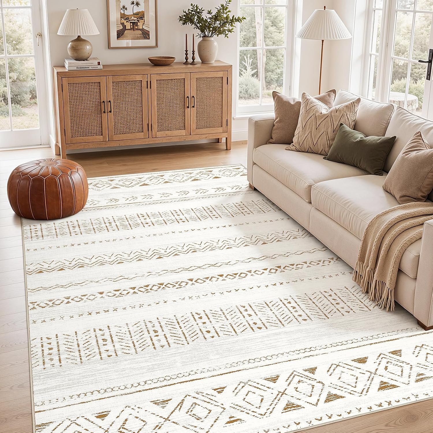 cotiled Boho 5×7 Area Rugs for Living Room: Soft Moroccan Washable Rug