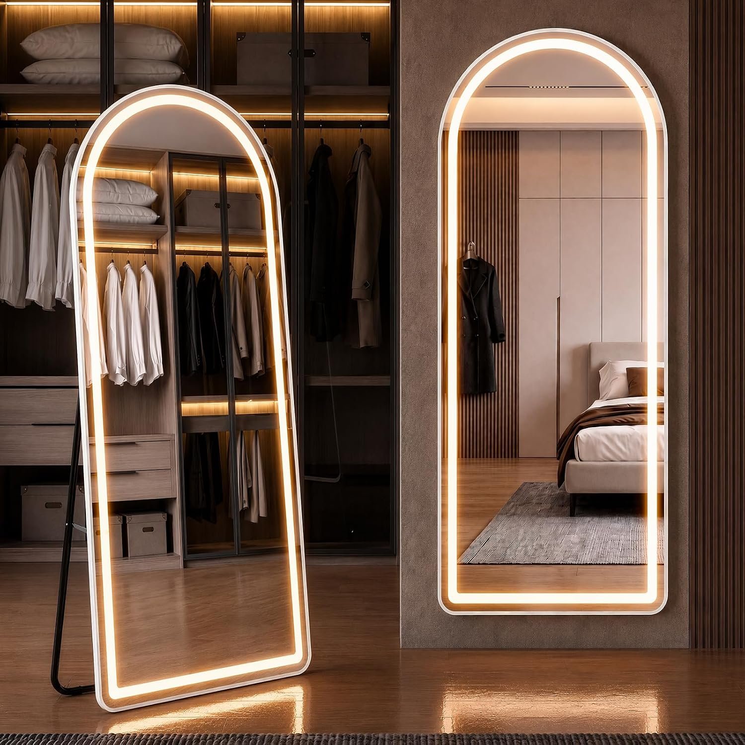 20″x63″ Arched Full Length Mirror with Lights, Standing Mirror