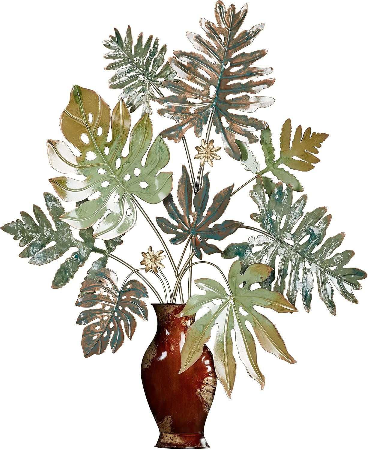 Touch of Class Tropical Palms in Vase Metal Wall Art Green – Handcrafted Decorative Sculpture – Palm Tree Leaf Decor – Metallic Leaves Sculptures for Living Room, Bedroom – 37 Inches High