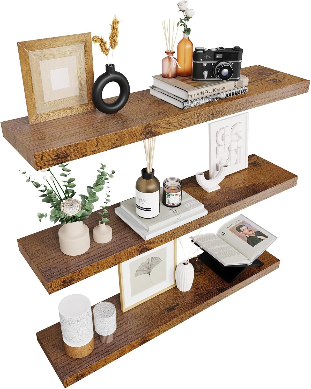 Colima Bathroom Floating Shelves for Wall, 36″ Shelf, Set of 3,Rustic Brown