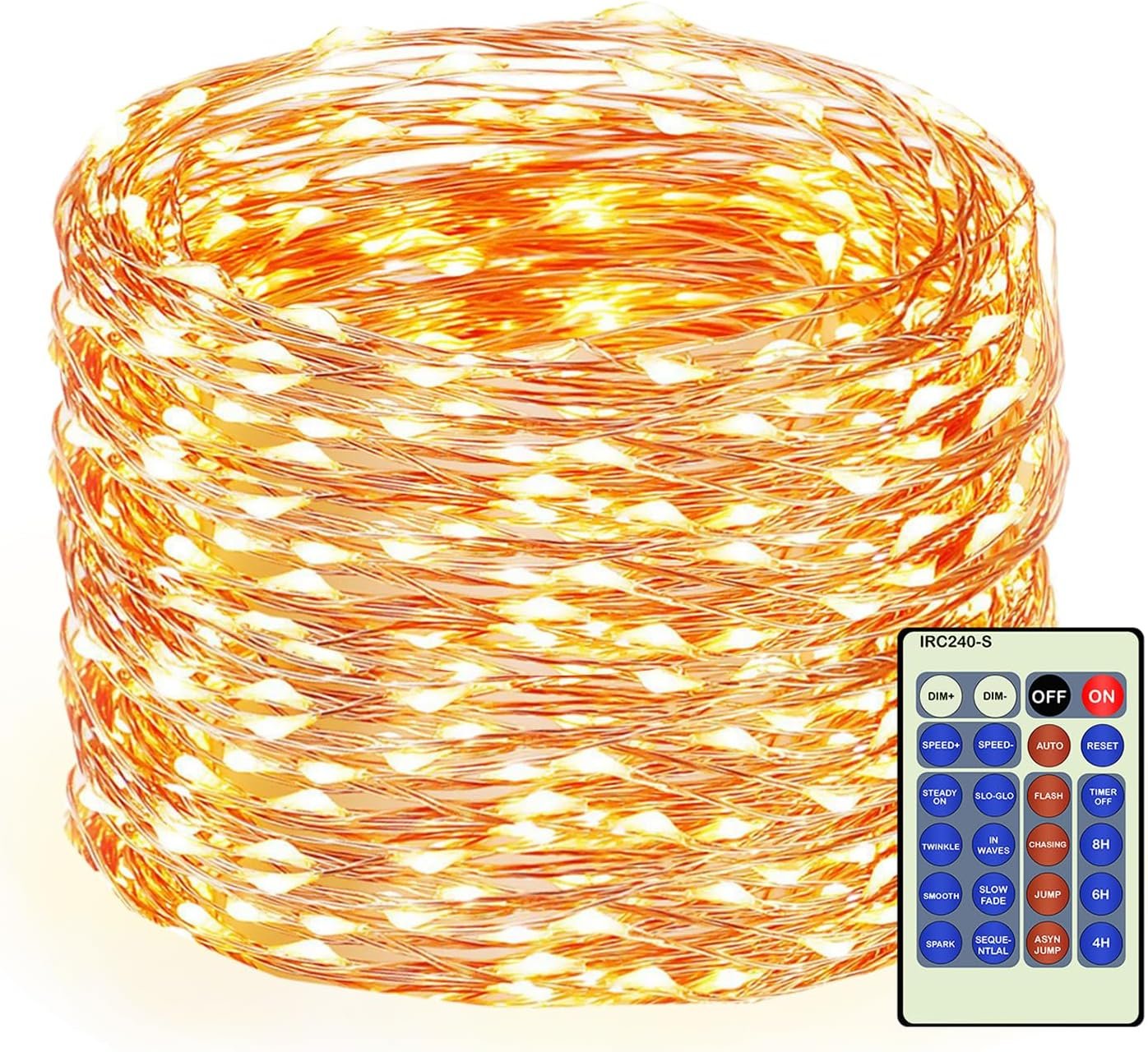 Decute 300Led 99FT Copper Wire Christmas Fairy String Lights Dimmable with Remote Control Starry Lights with UL Cerficated Decorative for Party Wedding Bedroom Yard Christmas Tree Warm White