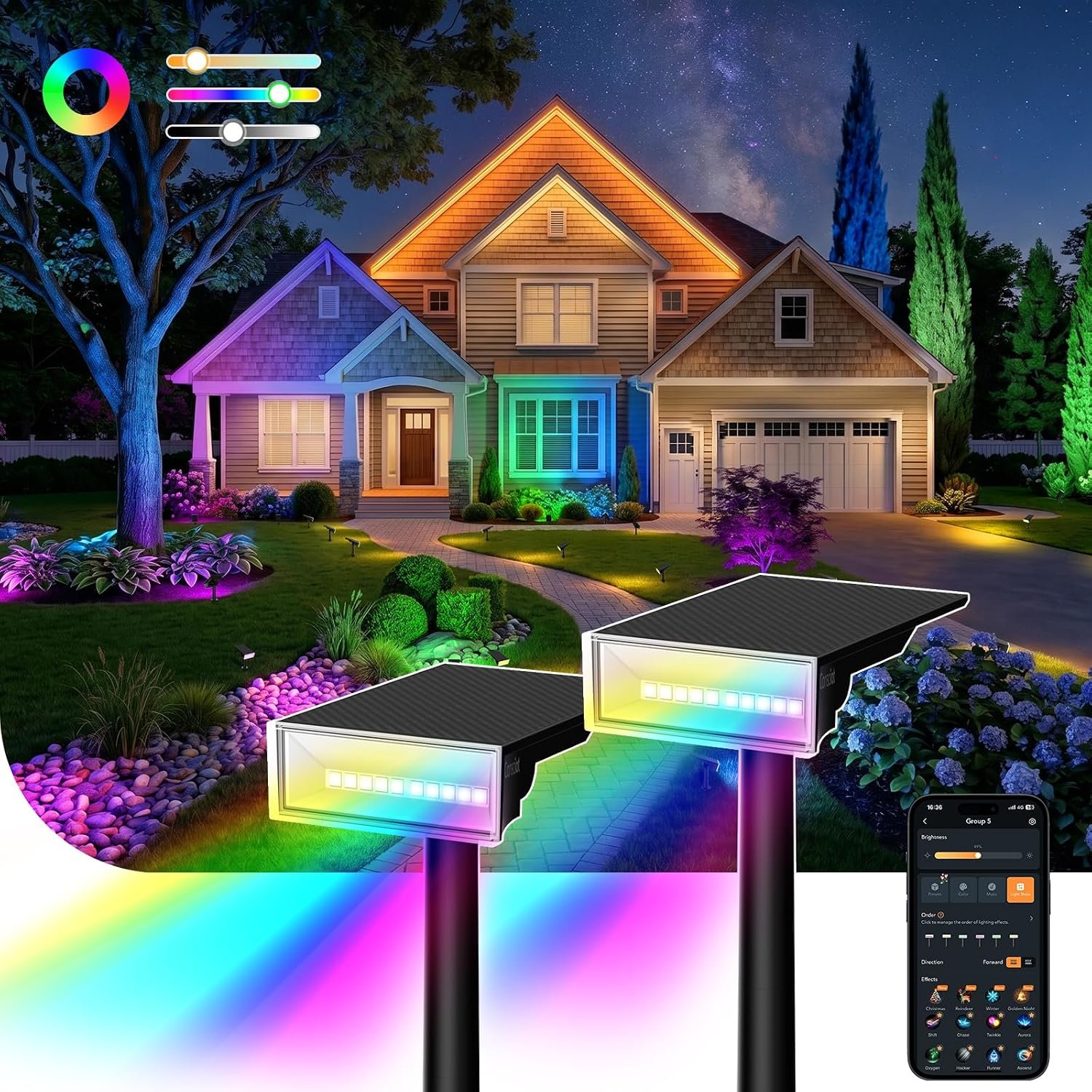 Consciot Smart Solar Spot Lights Outdoor, RGBTW Halloween Solar Lights