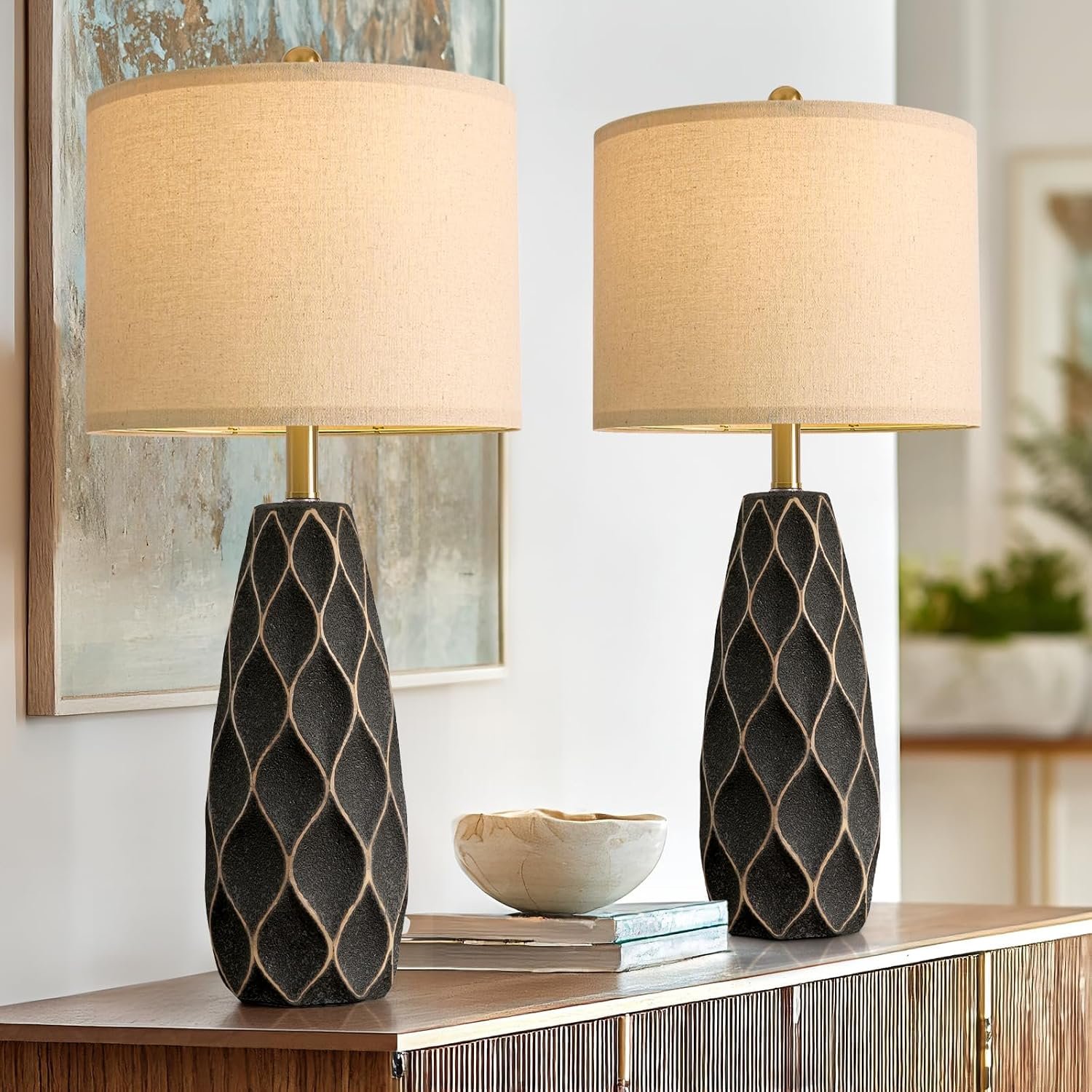 PORTRES 27.5″ Ceramic Table Lamps for Bedroom Living Room Lamps Set of 2