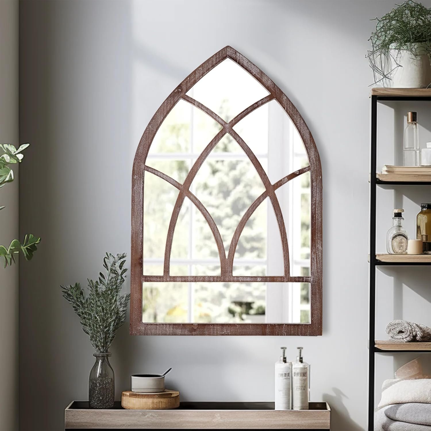 Farmhouse Arched Window Mirror Wall Decor 16 X 24 Inch