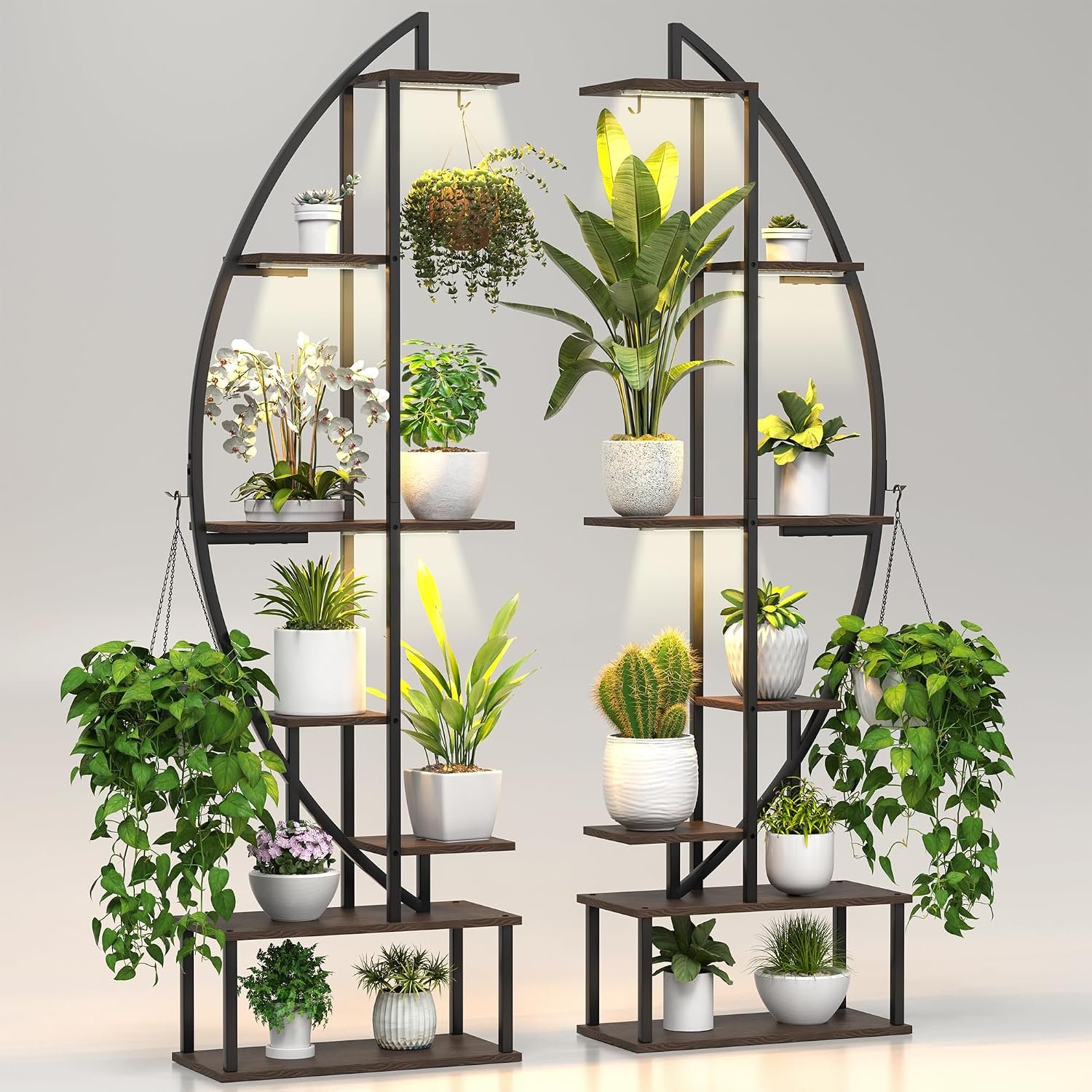 Plant Stand Indoor with 6 Grow Light, 65″ Tall 7 Tier Black Half Moon Shelf