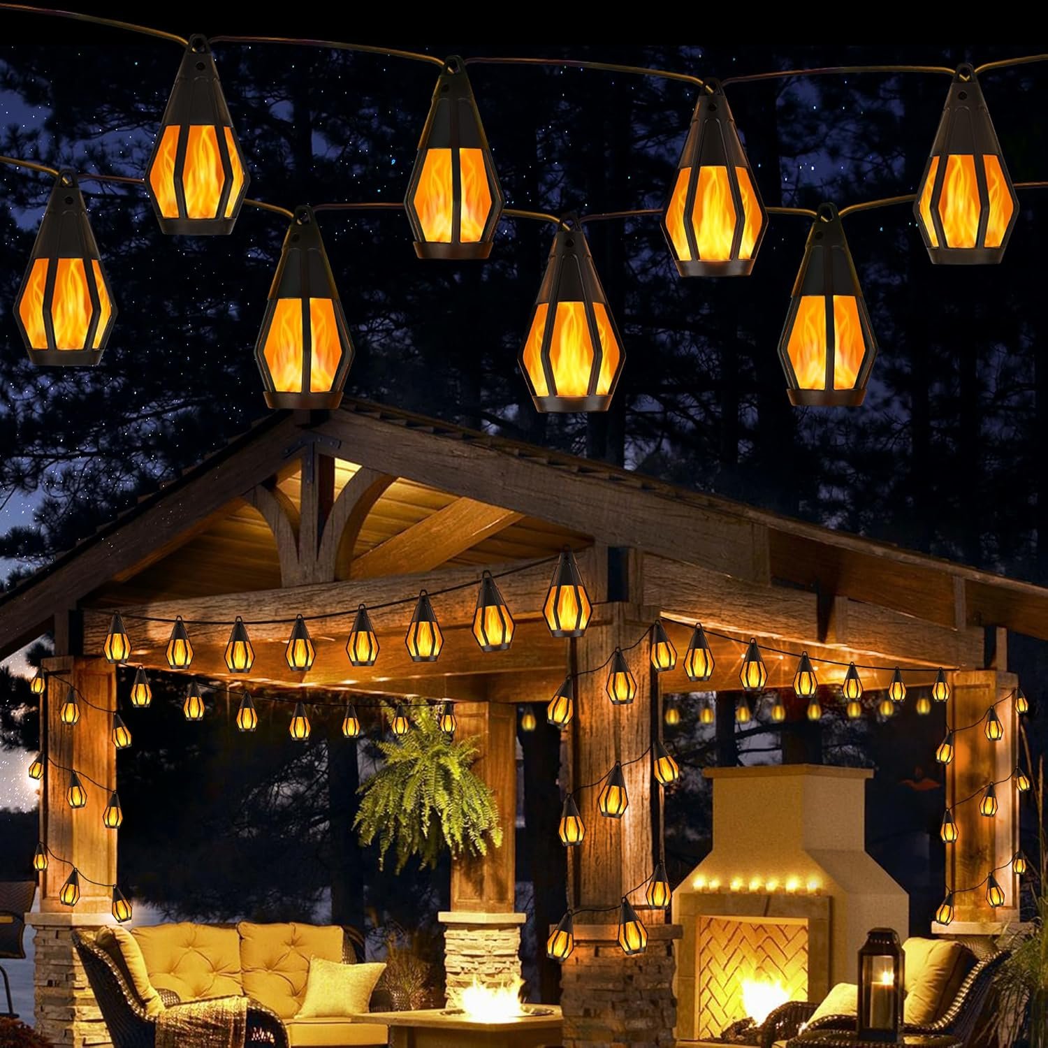 Solar String Lights for Outside, 21Ft Solar Patio Light with 10 Flickering