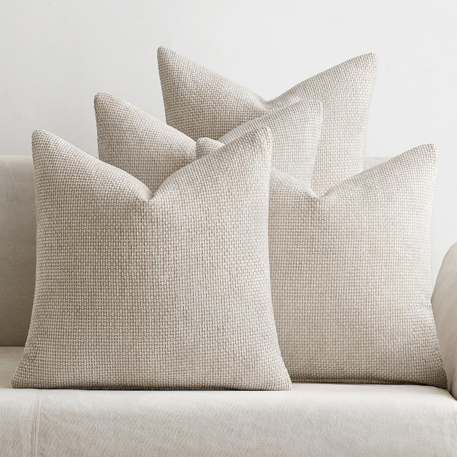 MIULEE Soft Decorative Chenille Pillow Covers Cream 20×20 Pack of 4