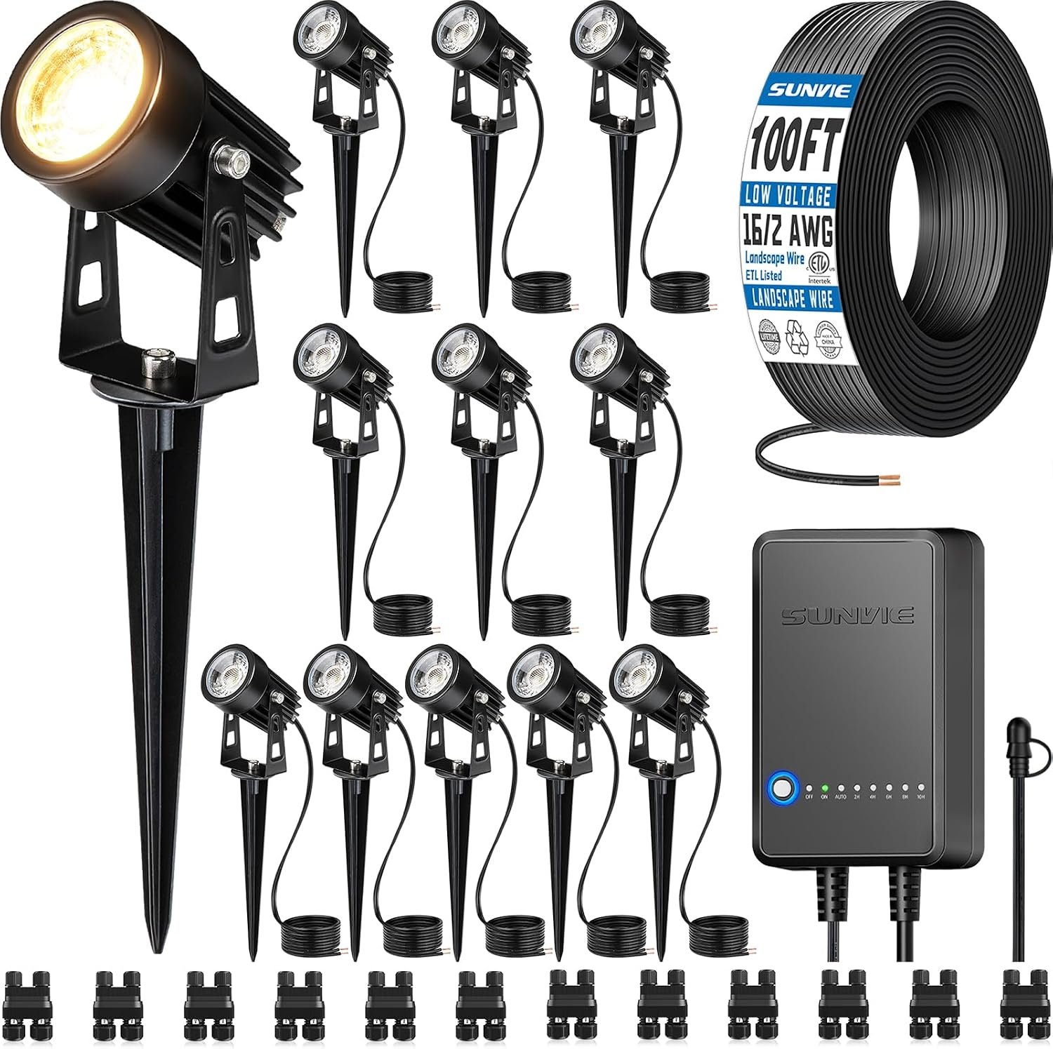 SUNVIE All-in-One LED Low Voltage Landscape Lighting Kit Dusk to Dawn 12PCS