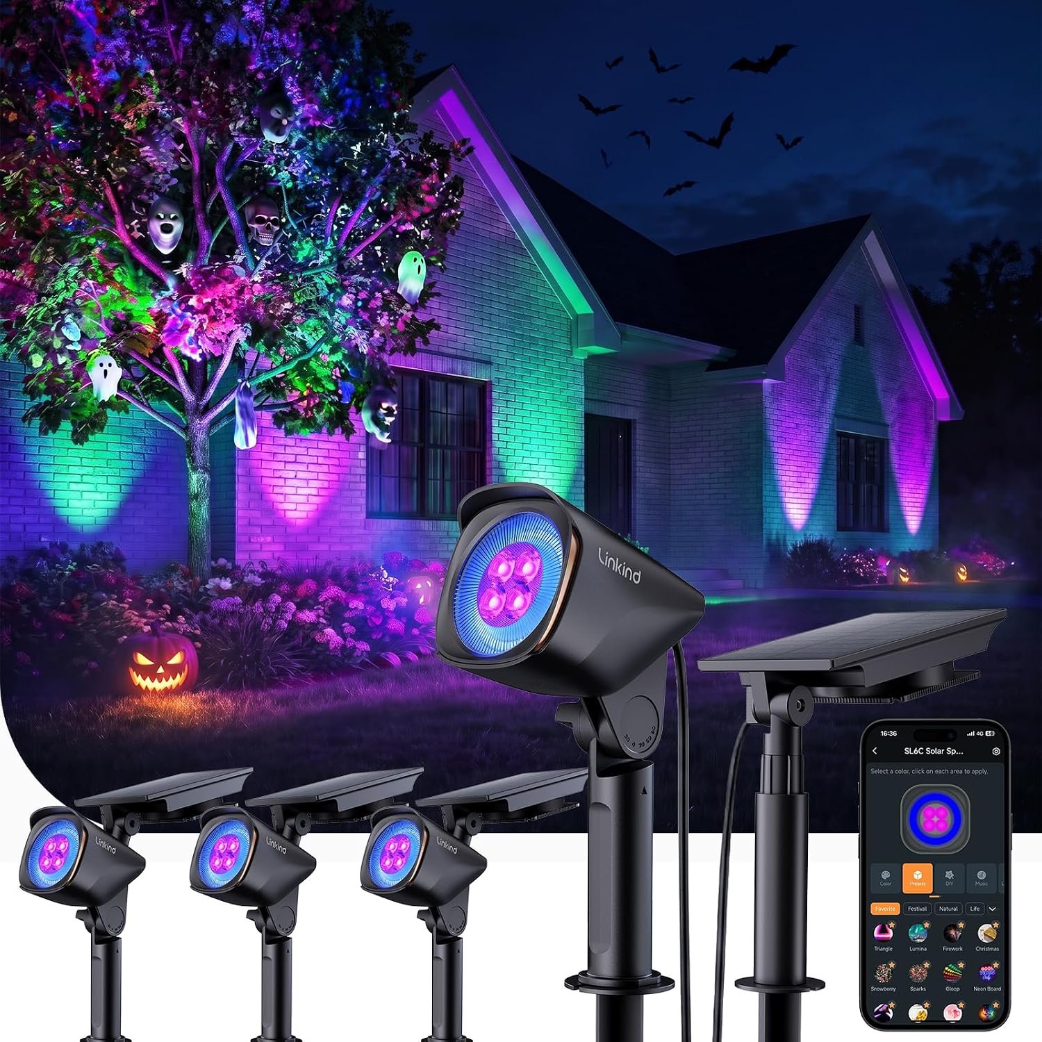 Linkind Smart Solar Spotlights Outdoor Waterproof SL6C,Dual Ring Tree Light