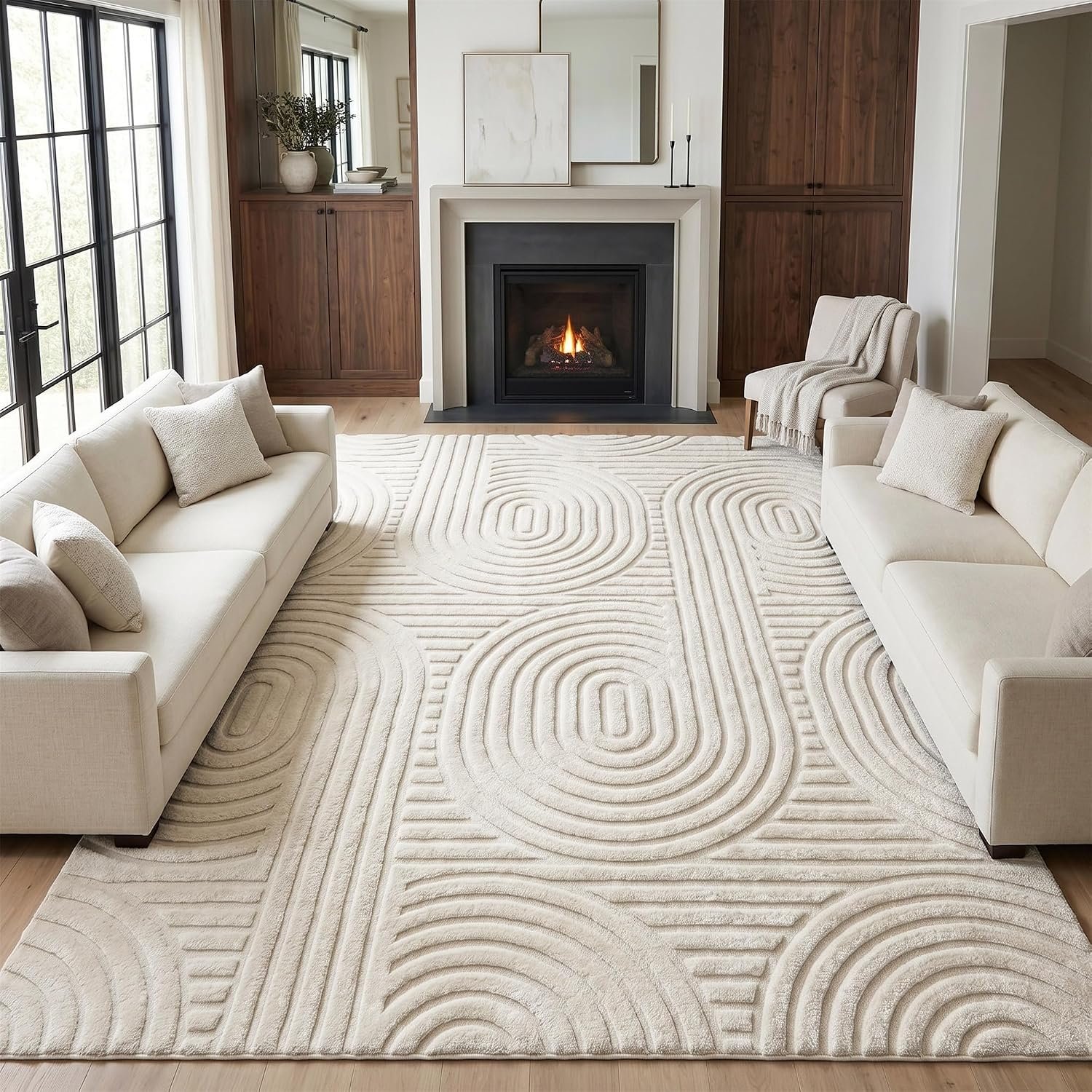 Beige 8×10 Solid Color Area Rug, Large Modern Living Room Rug