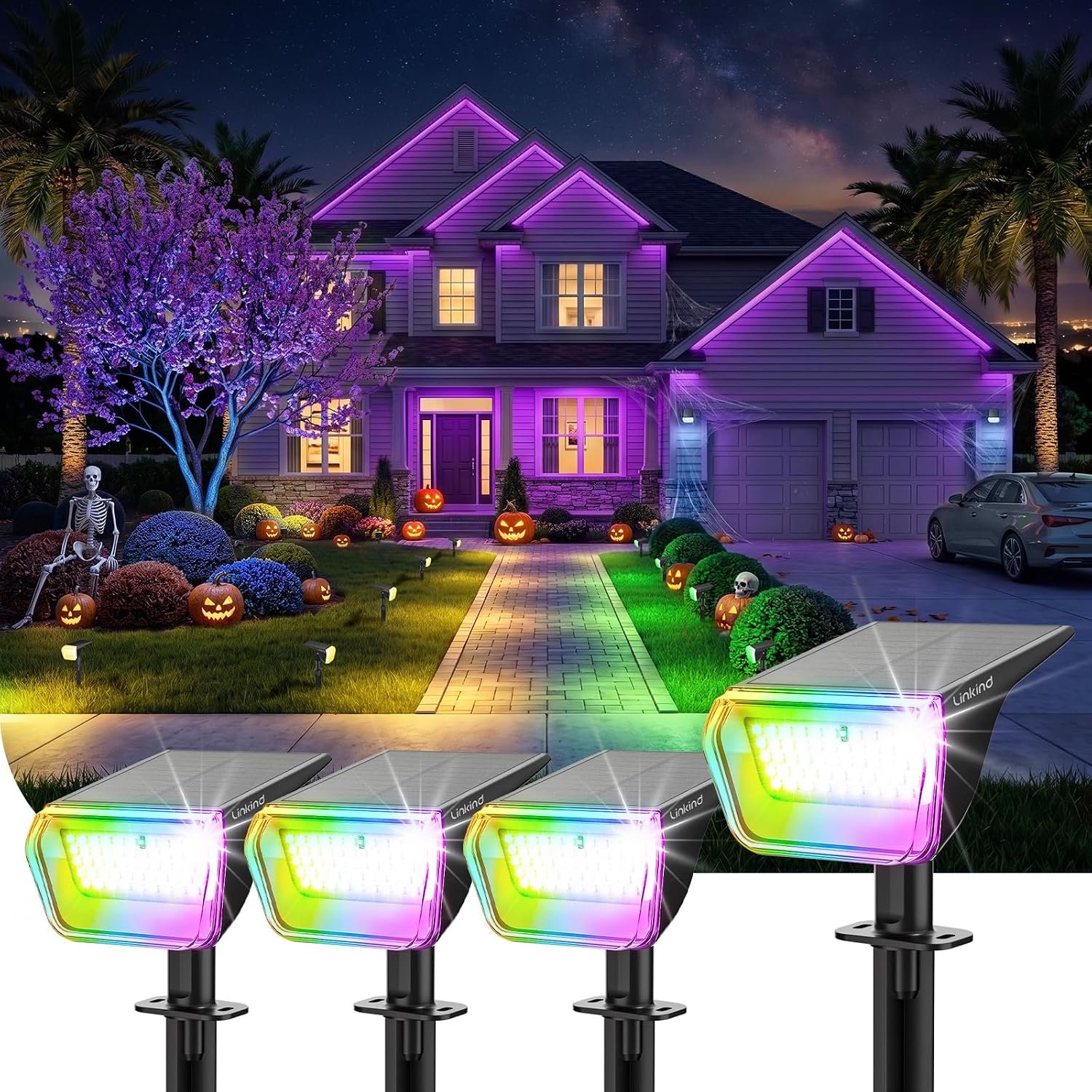 Linkind Solar Spot Lights Outdoor Waterproof Floodlight Multicolor 4 Pack