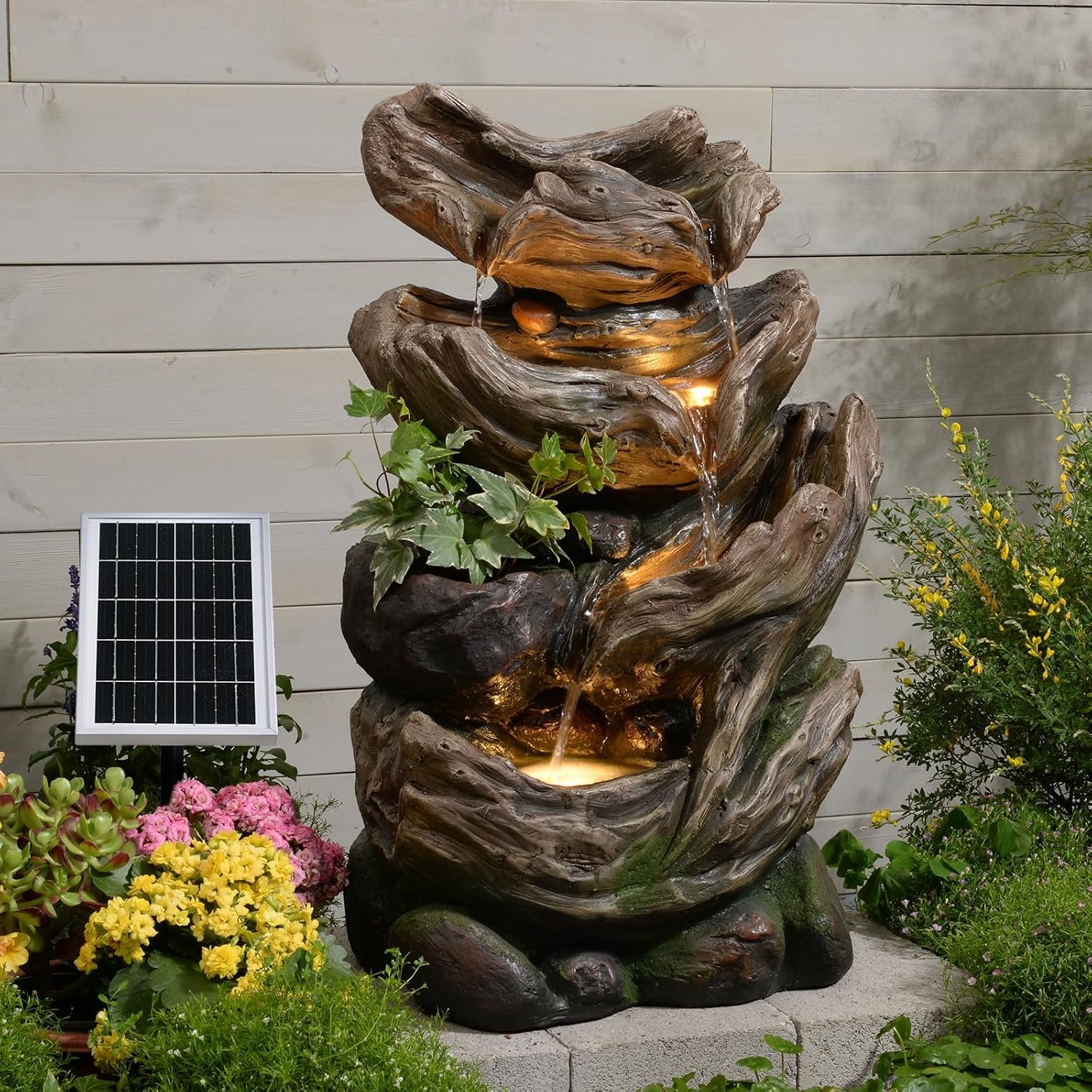 25.2″ Tall Solar Water Fountain Outdoor Waterfall Feature