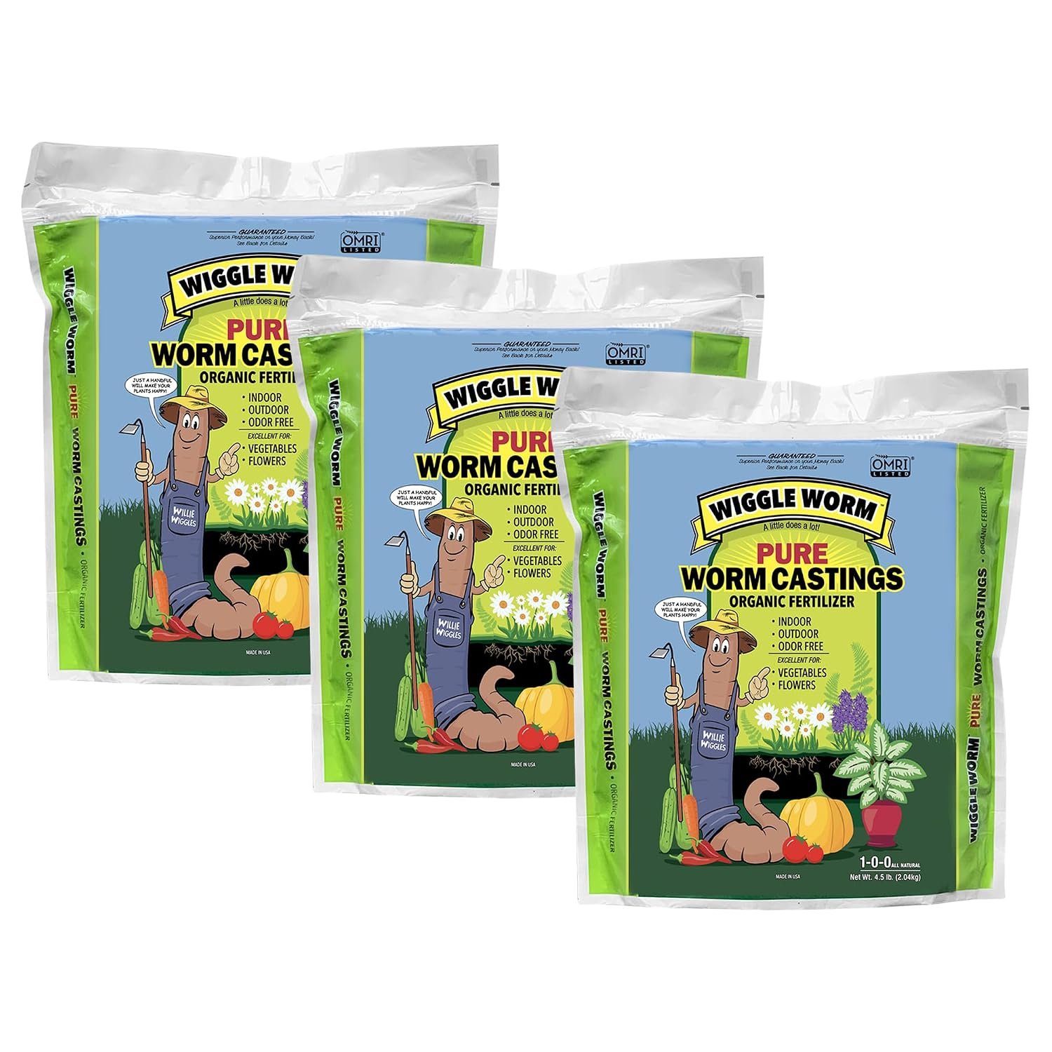 Wiggle Worm 100% Pure Organic Worm Casting Fertilizer, 4.5lb (Pack of 3)