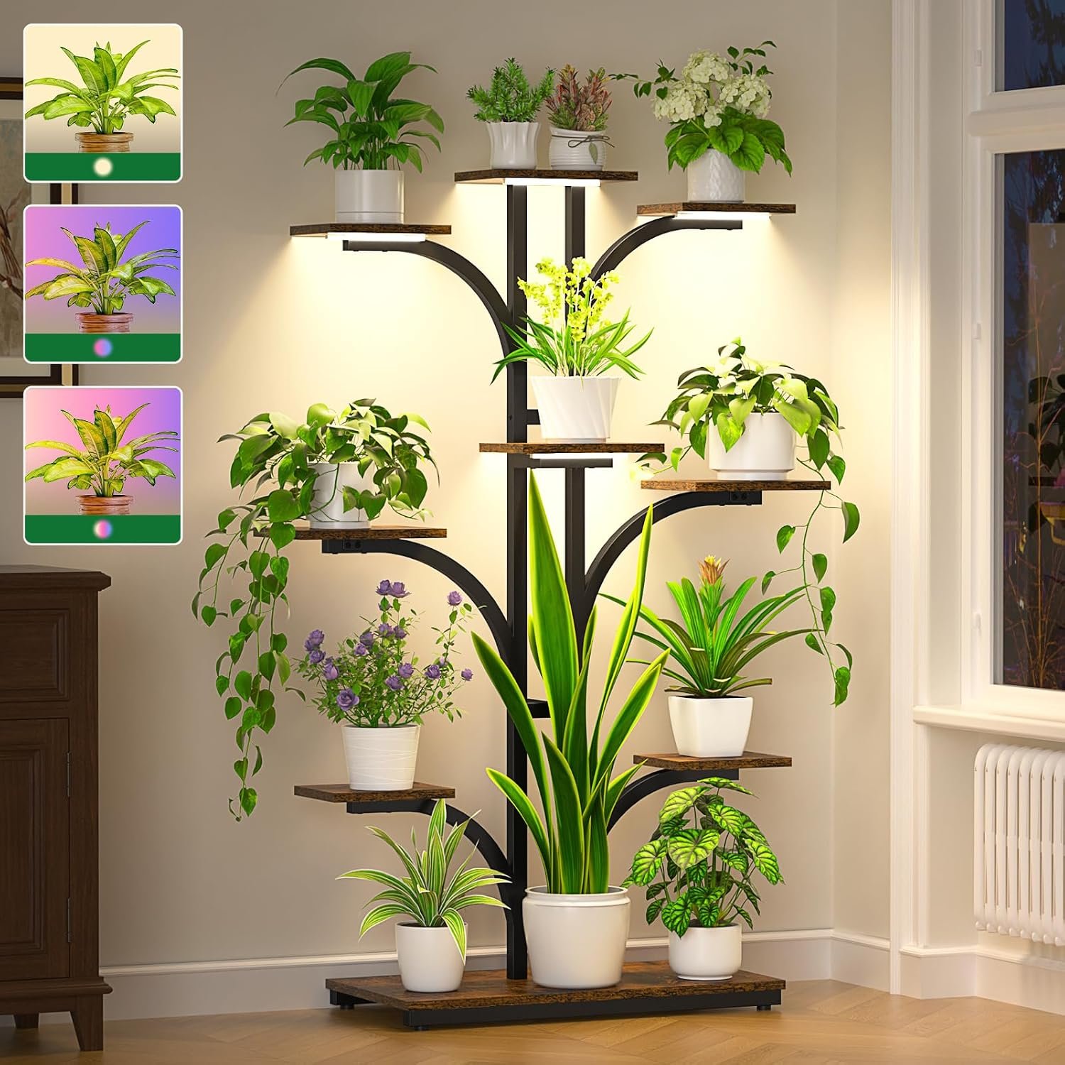Plant Stand Indoor with Grow Light,9 Tiered 64″ Tall Corner Plant Shelf