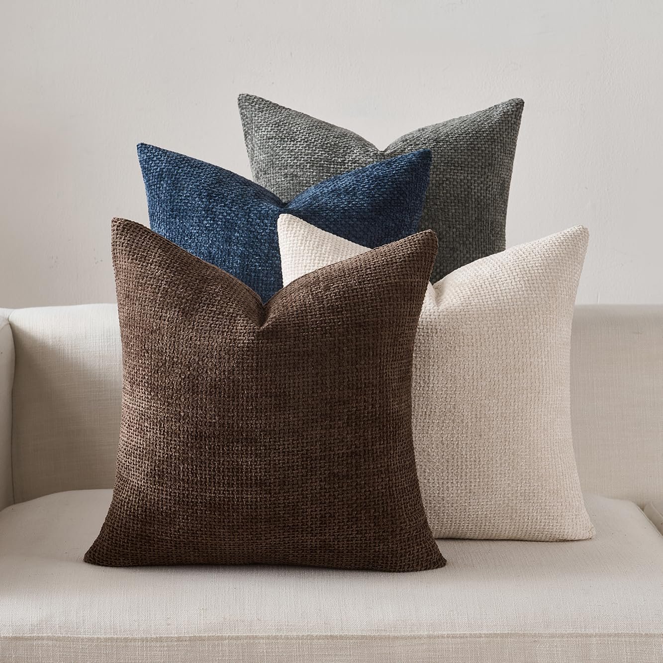 Pack of 4 Couch Throw Pillow Covers 18×18 Inch Neutral Soft Decorative Pillow Covers Farmhouse Boho Cushion Covers for Modern Farmhouse Home Decor Sofa Bedroom Living Room