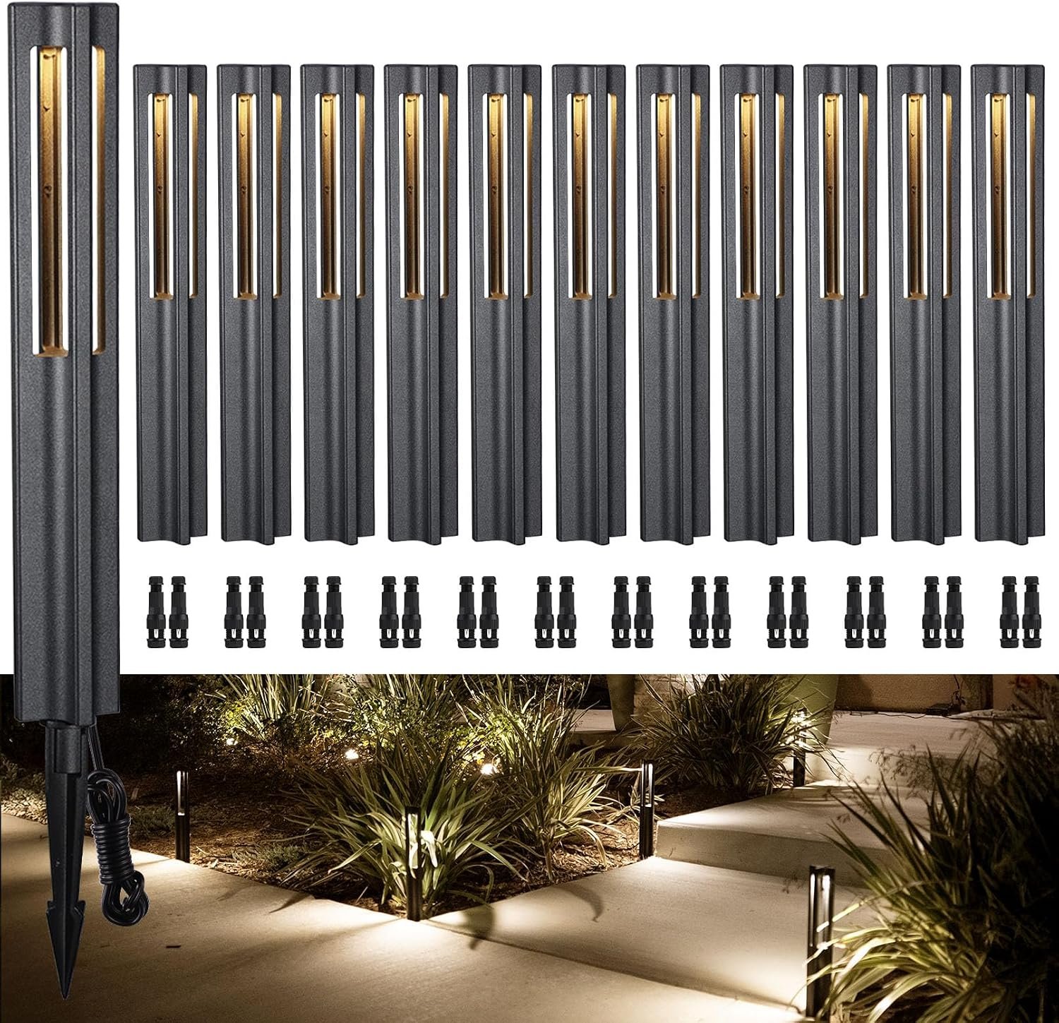 LEONLITE 12-Pack 3W LED Low Voltage Path Lights Aluminum 3000K Black