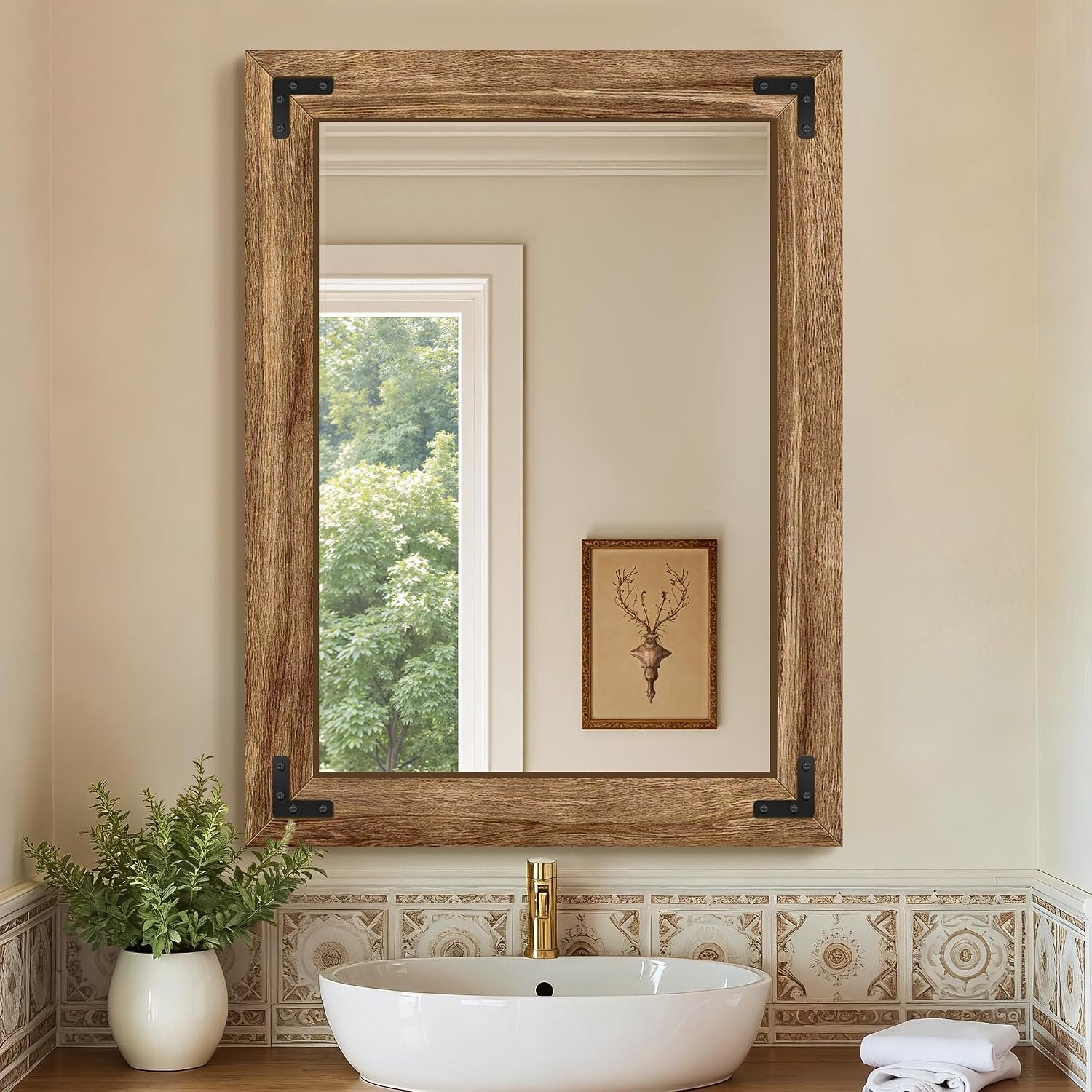 Bathroom Mirror for Wall, 24″ x 32″ Wooden Vanity Mirror