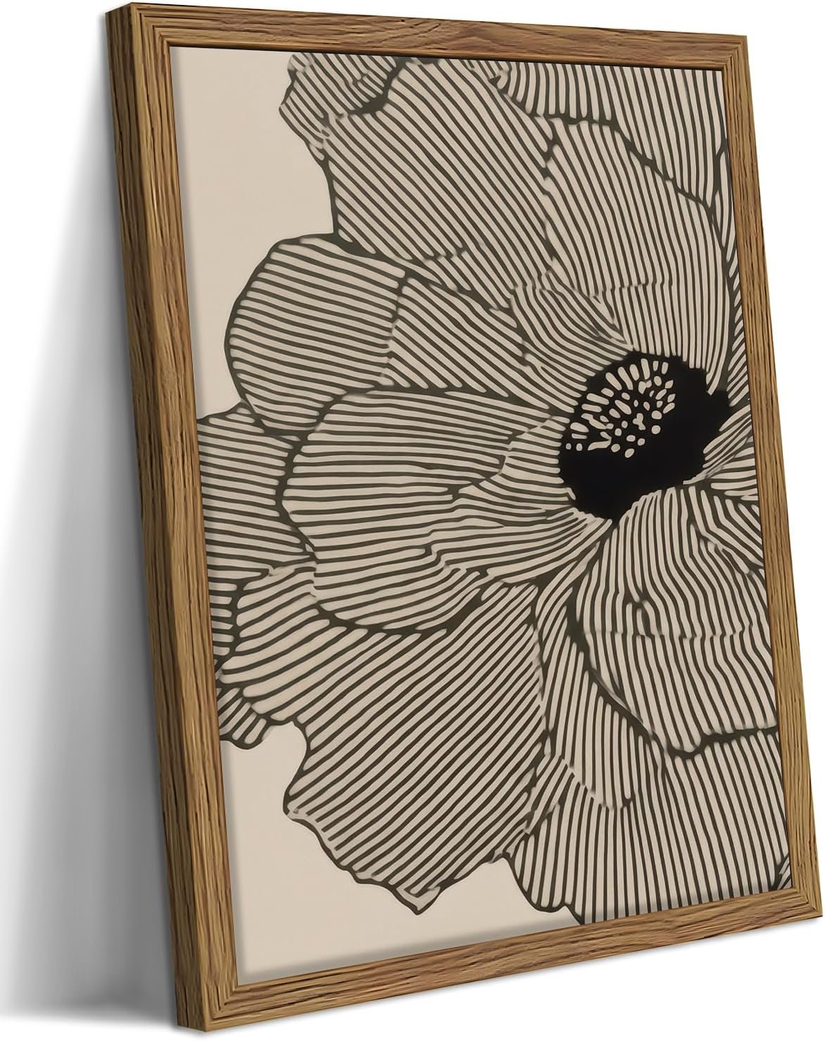 Framed Abstract Floral Wall Art, Neutral Line Flower Canvas Wall Decor Painting, Modern Minimalist Botanical Poster Print Picture for Living Room Bedroom Bathroom 12×16 Inch