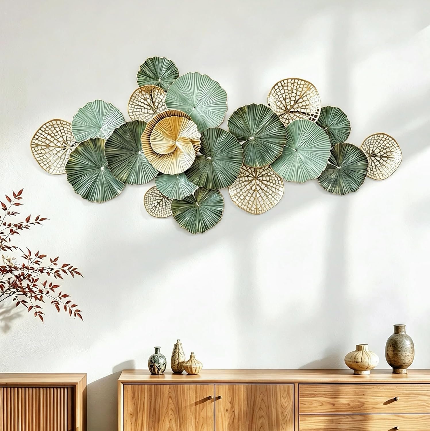Roivikis Large Metal Wall Art Decor, 3D Abstract Lotus Leaves Wall Handcrafted Modern Decoration for Indoor Outdoor for Living Room, Bedroom, Entryway 52″ x 24″